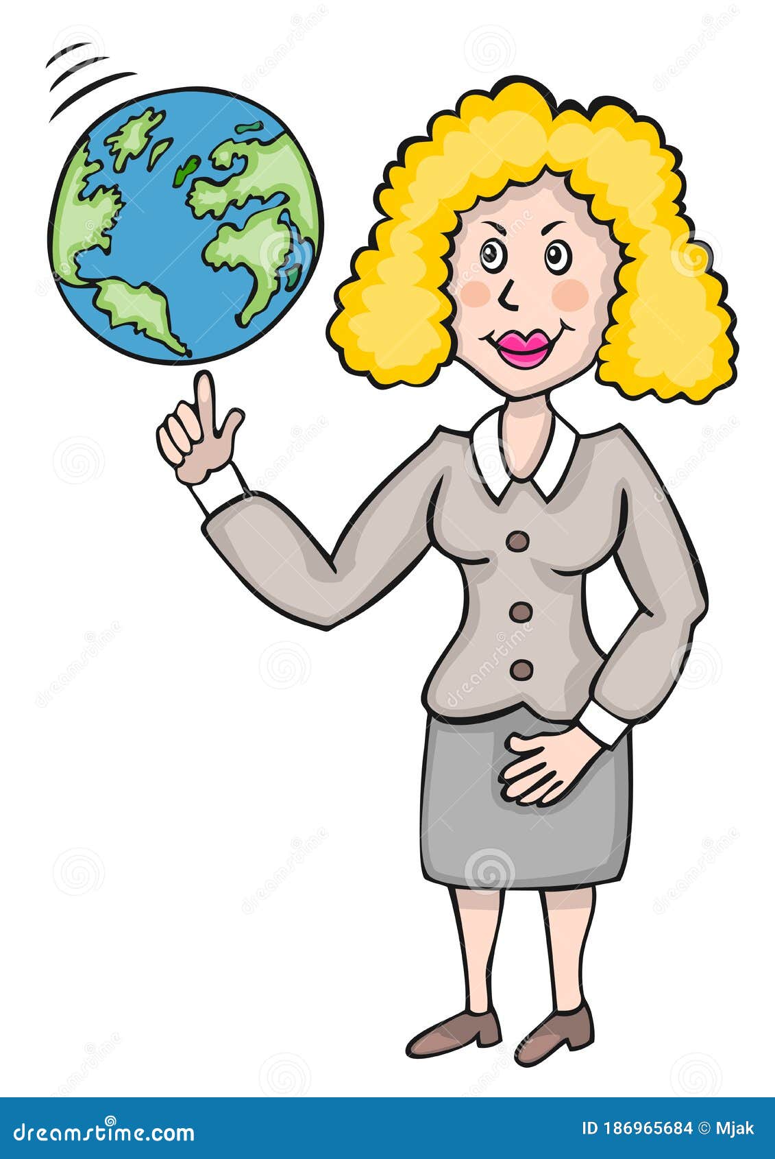 Download Young Blonde Teacher With Globe Stock Vector - Illustration of character, demonstration: 186965684