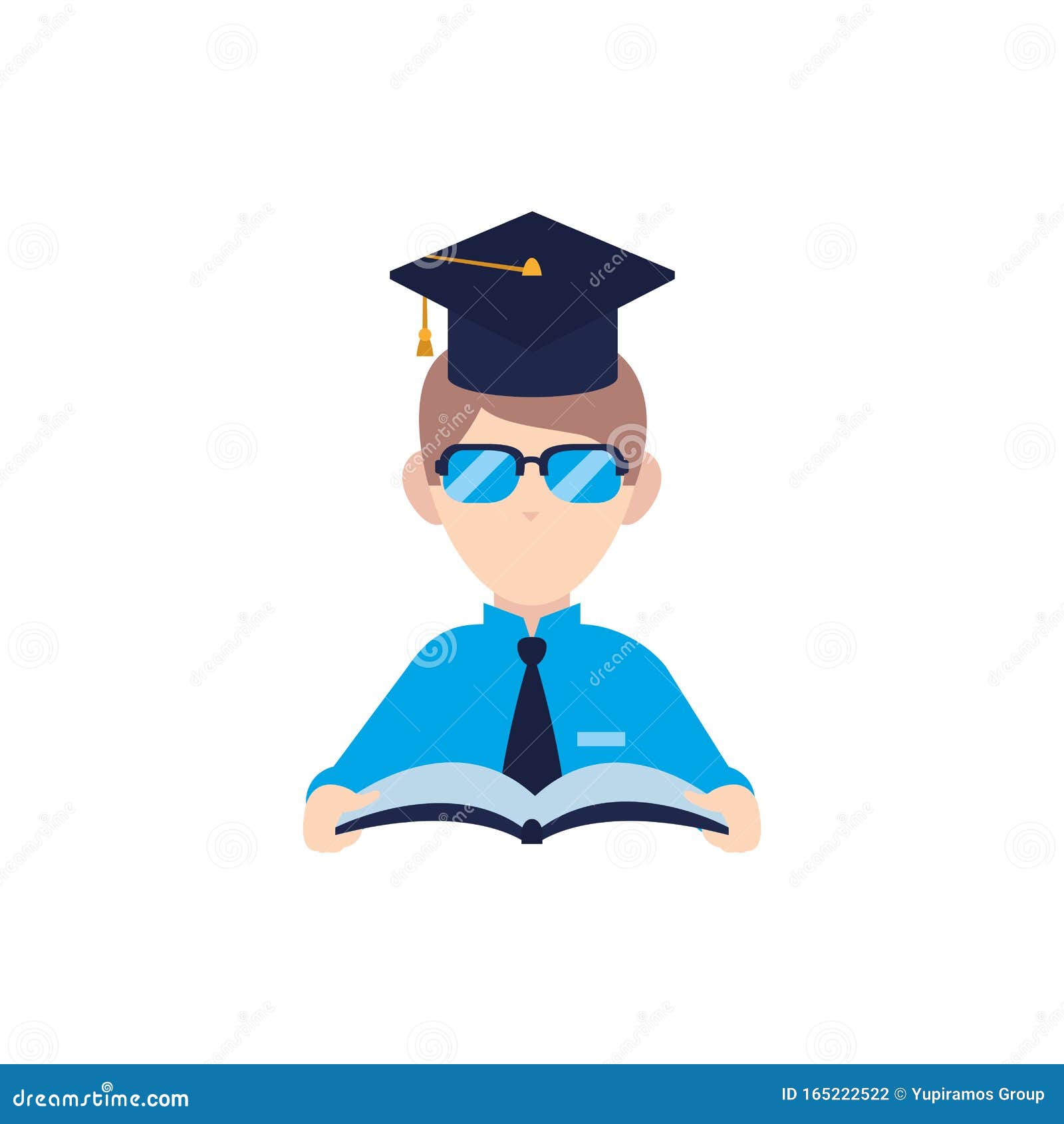 Teacher Man with Hat Graduation and Book Flat Style Stock Vector