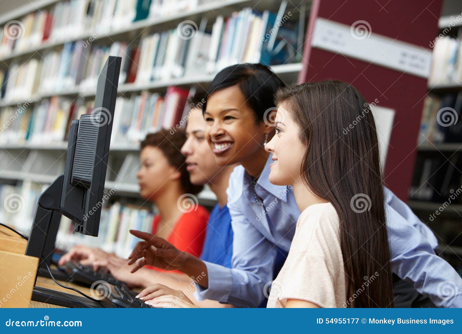Teacher and Pupils Working on Computers Stock Image Image of american, 54955177
