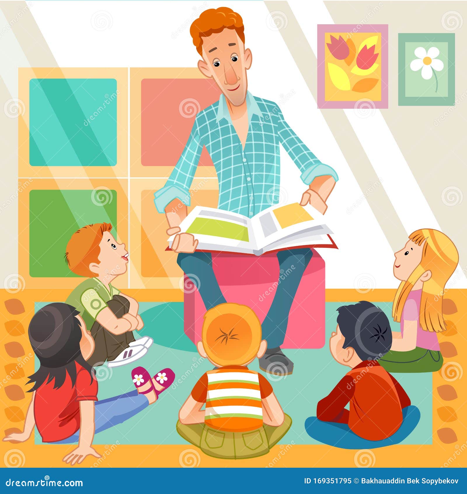 Teacher Reading For Cute Kids In The Kinder Garden