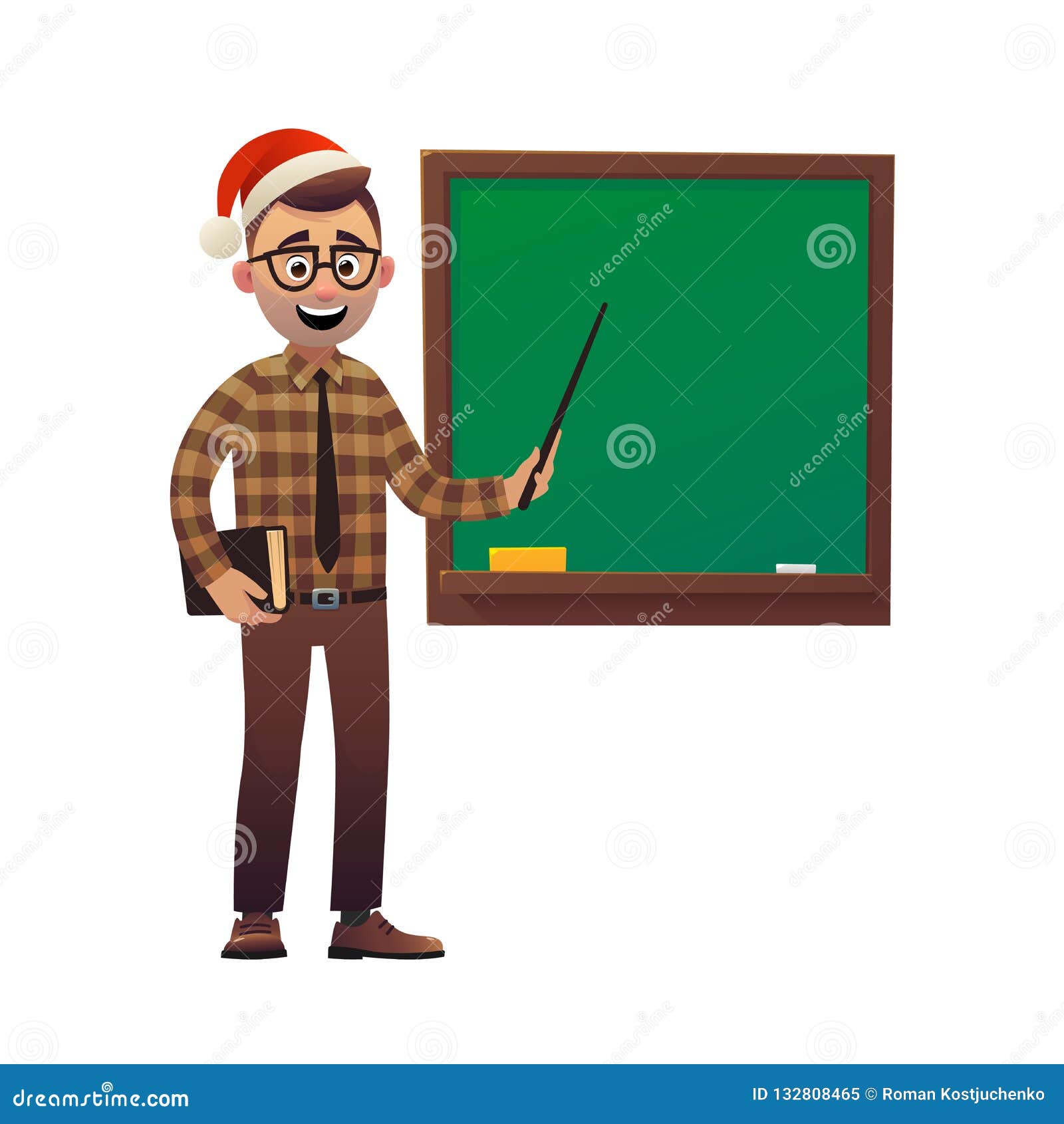 Download Teacher In Santa Claus Hat Shows With Pointer On School Board Stock Vector - Illustration of ...