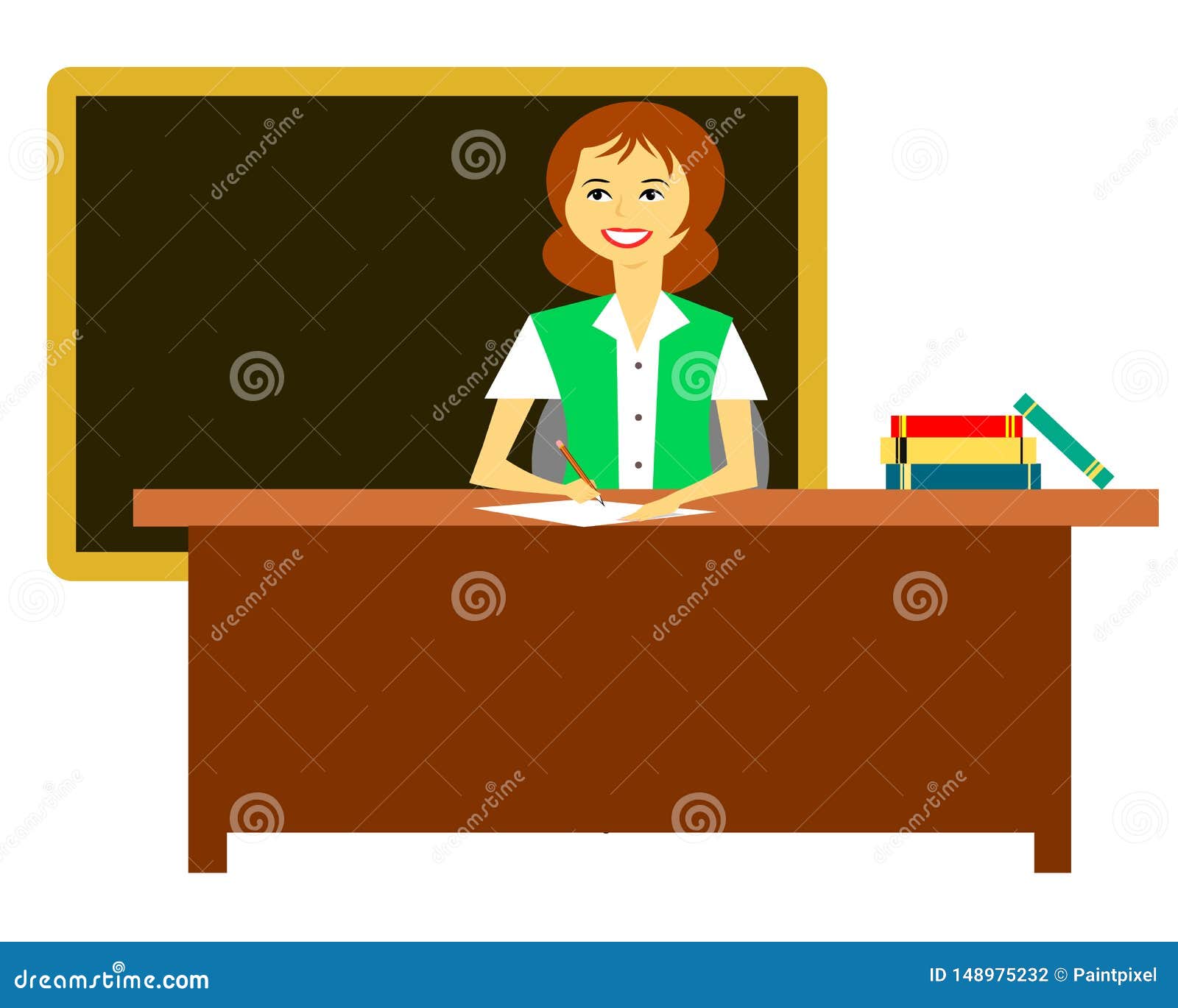 Teacher Sitting At Desk Stock Vector Illustration Of Teacher