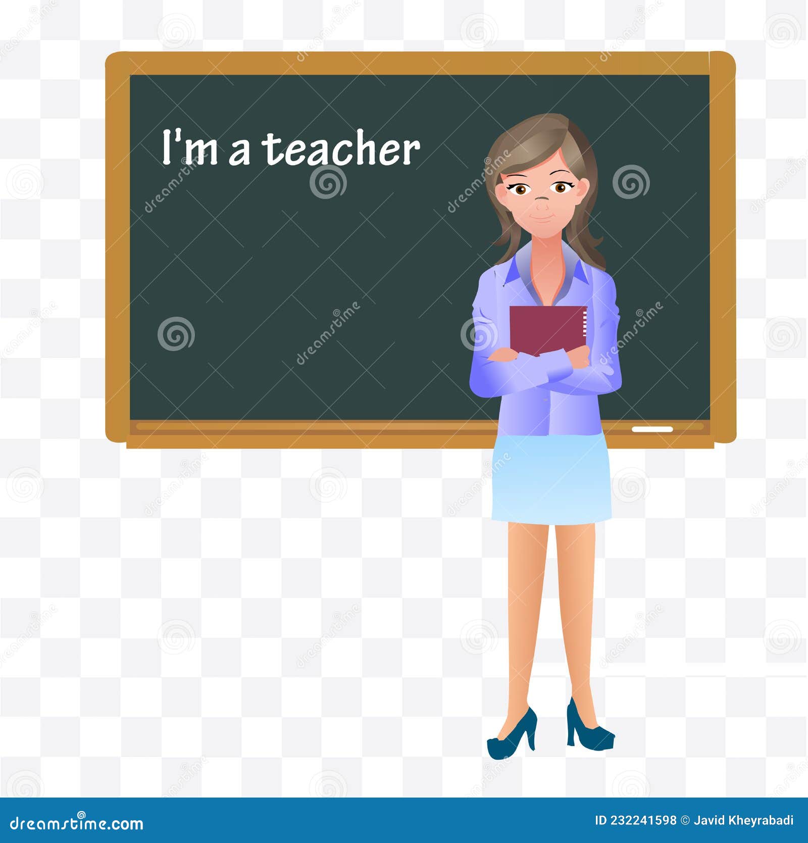 Teacher Stand in Front of Blackboard Character Illustration on White
