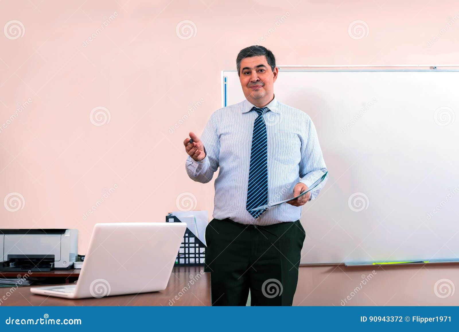 Teacher Stands in Front of Blackboard Stock Photo Image of male
