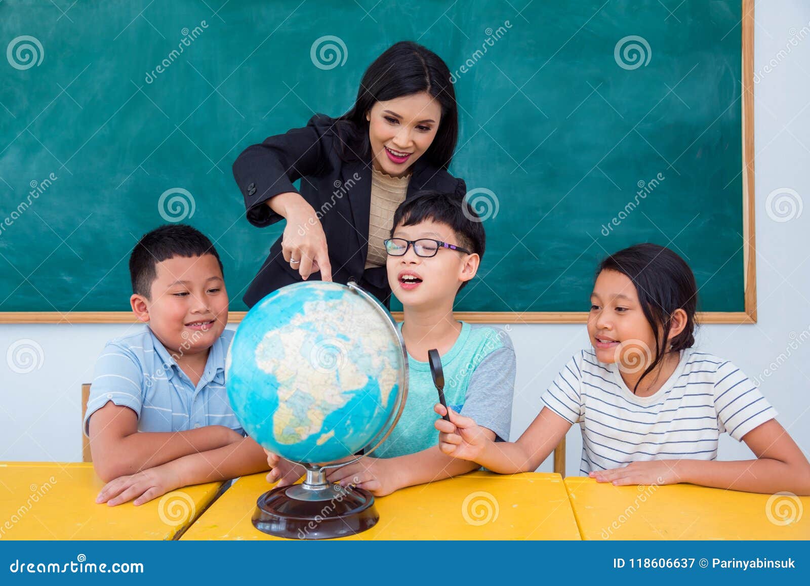 Teacher and Students Studying Geography in Class Stock Image Image of