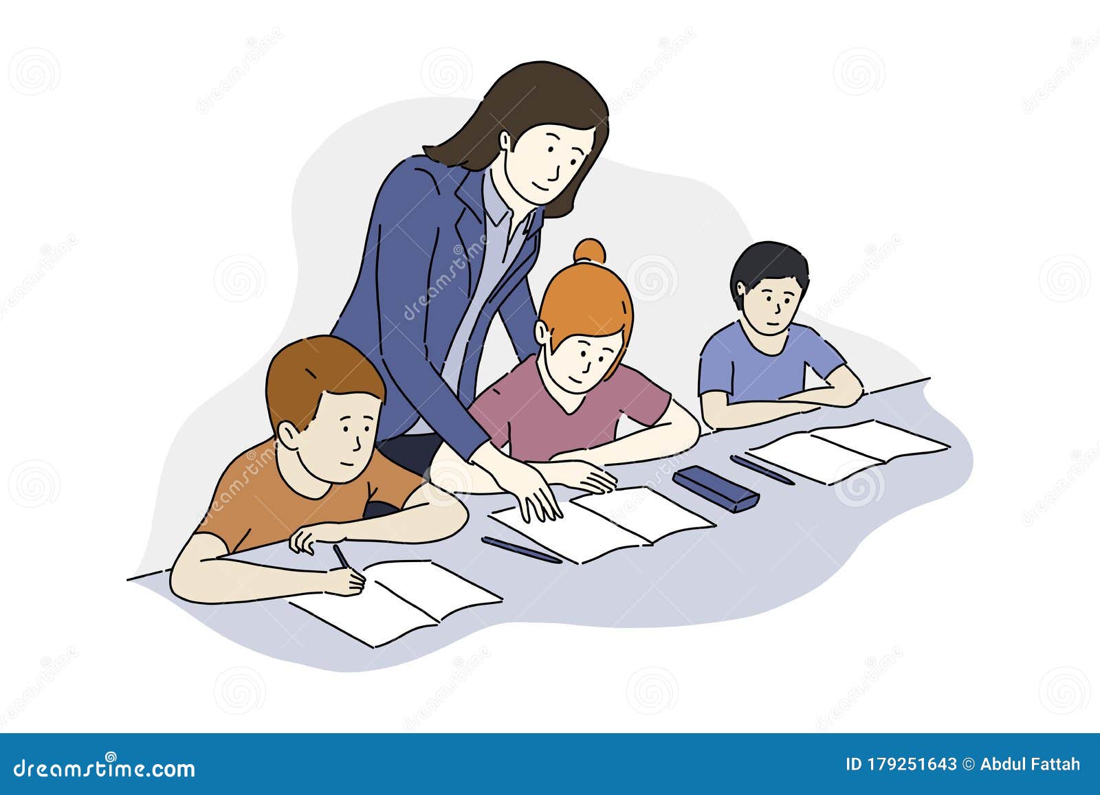 Teacher Teaching Kidspupils During School Lesson Concept Design Vector