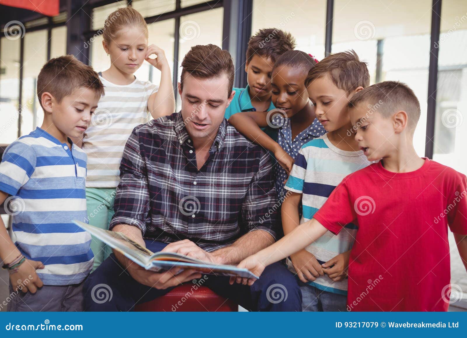 Teacher Teaching Schoolkids in Library Stock Image Image of female