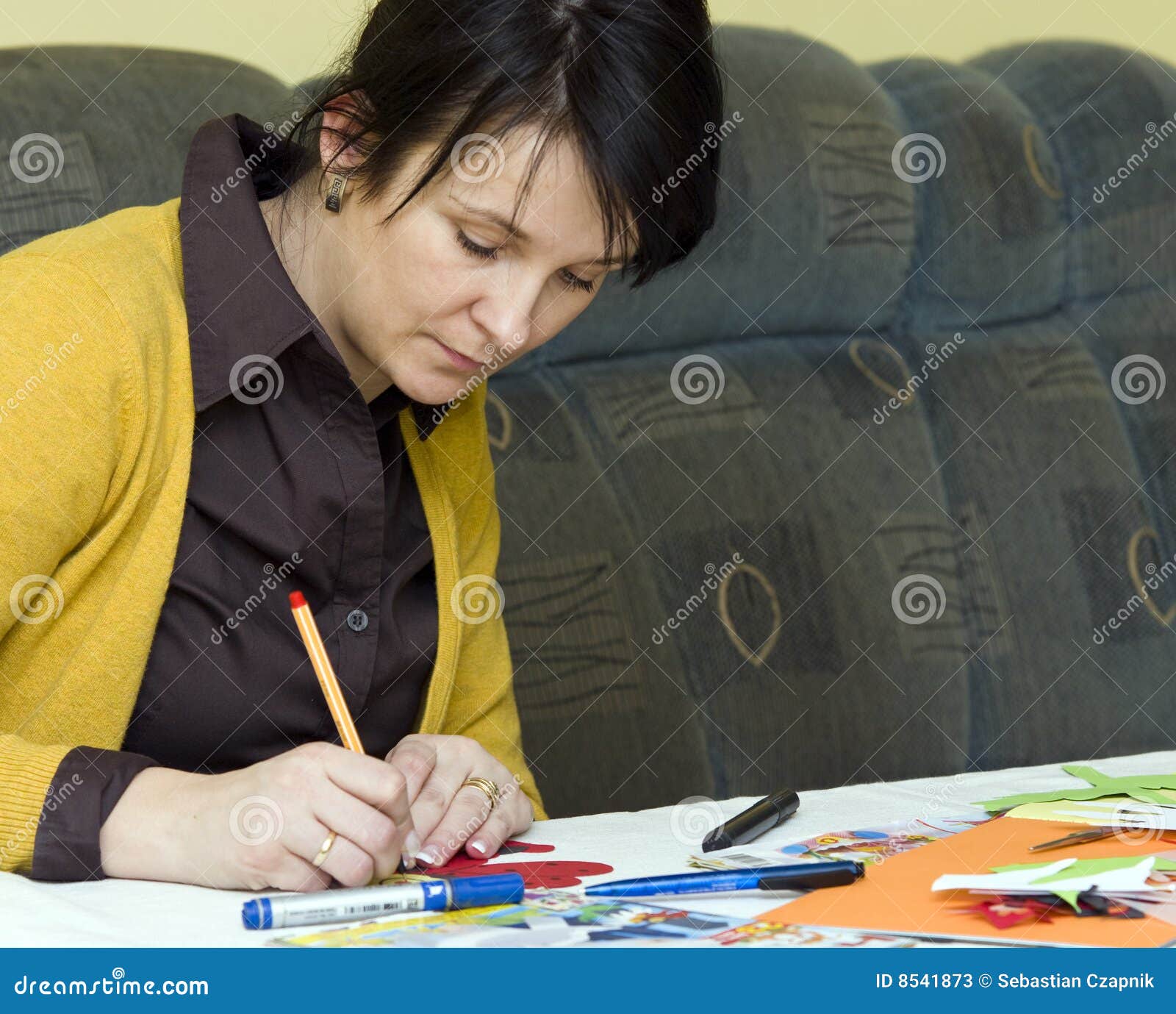 Woman Doing Paper Cutouts Teacher Preparing Stock Photo 1328288903