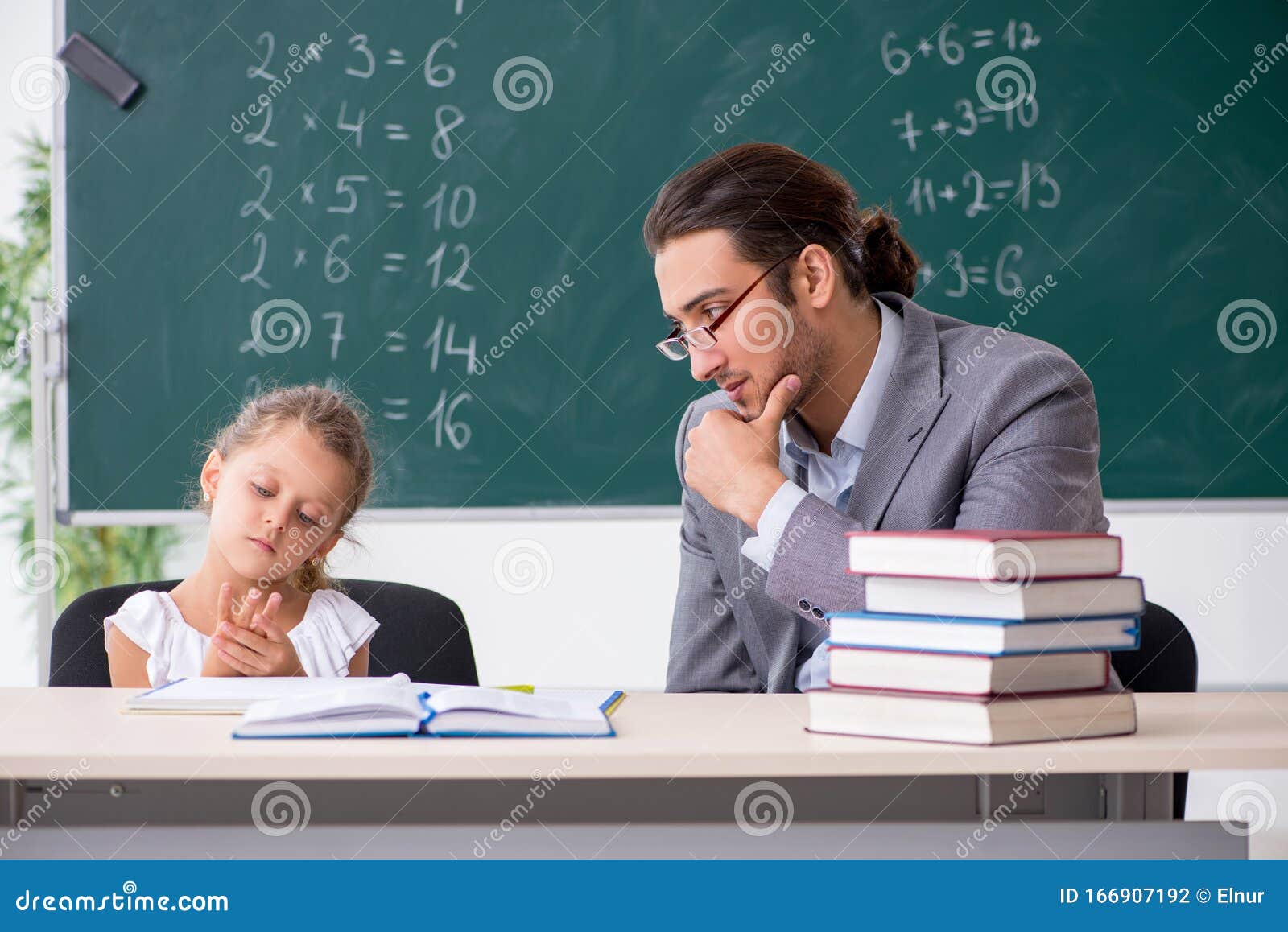 Teacher With Young Girl In The Classroom Stock Photo Image Of