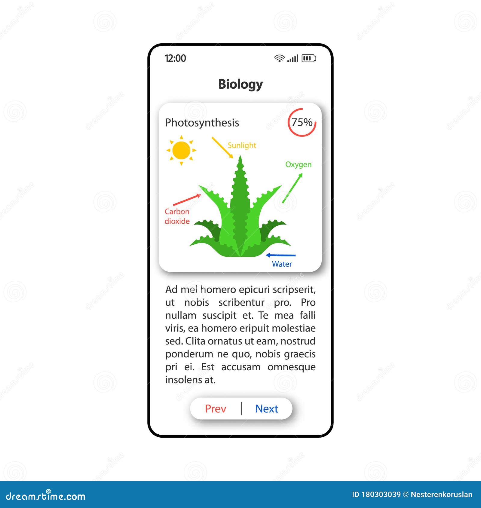 Teaching Biology Smartphone Interface Vector Template. Mobile App Page