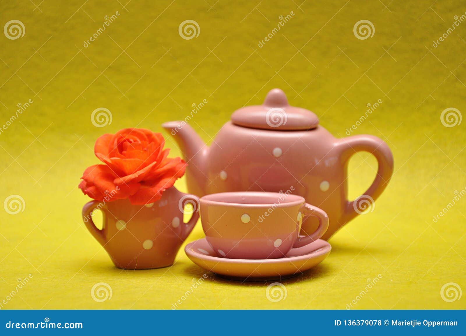 A Teacup and a Kettle with an Orange Rose Stock Photo Image of fresh