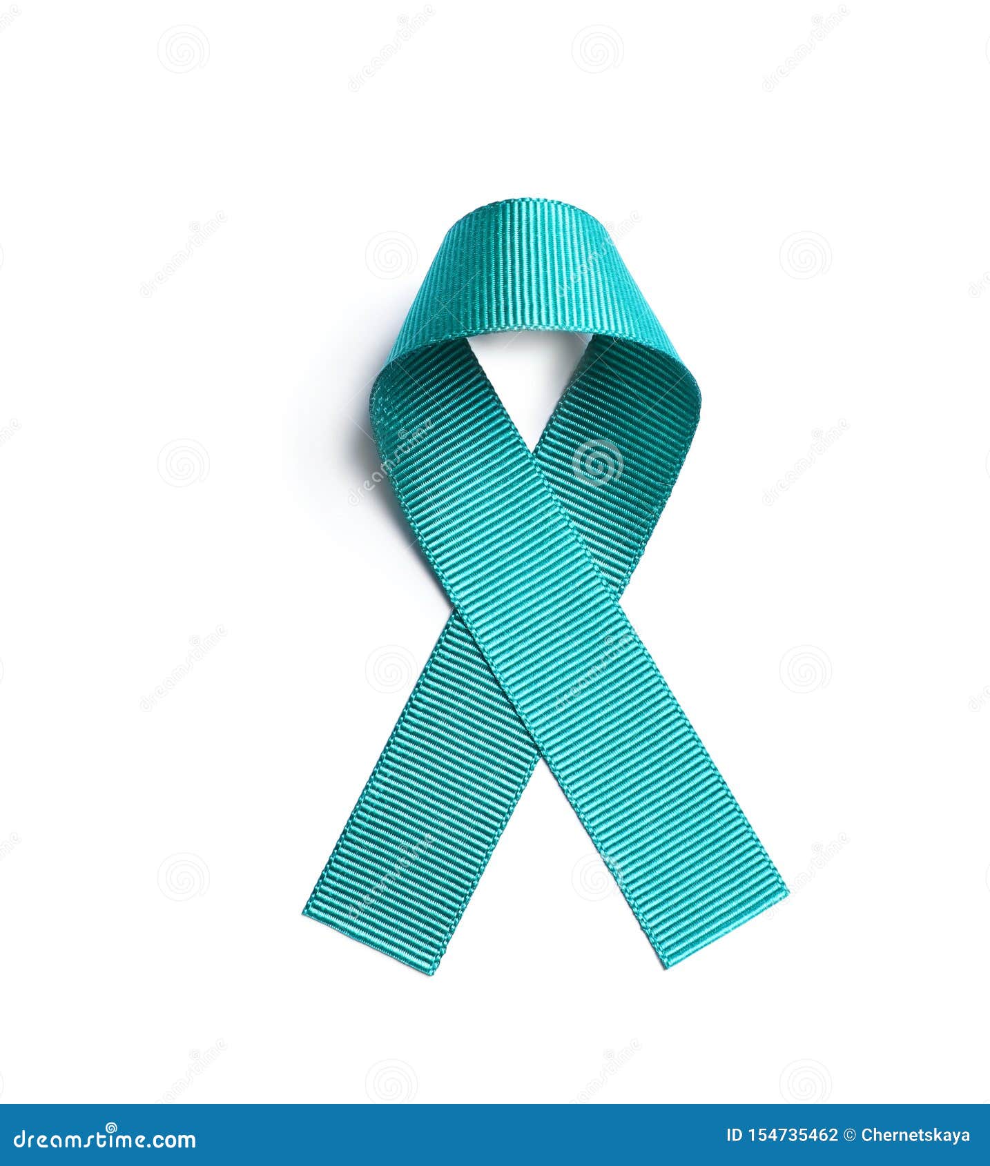 teal awareness ribbon on white background, top view.  of social and medical