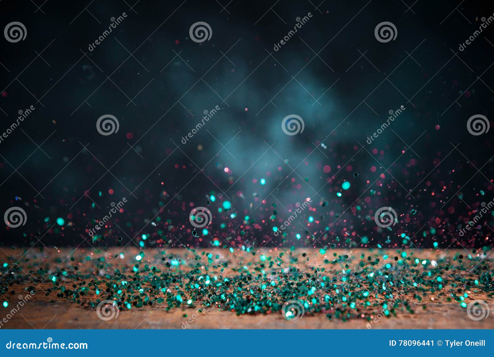 Teal Blue Glitter Lights Background. Vintage Sparkle Bokeh with Stock
