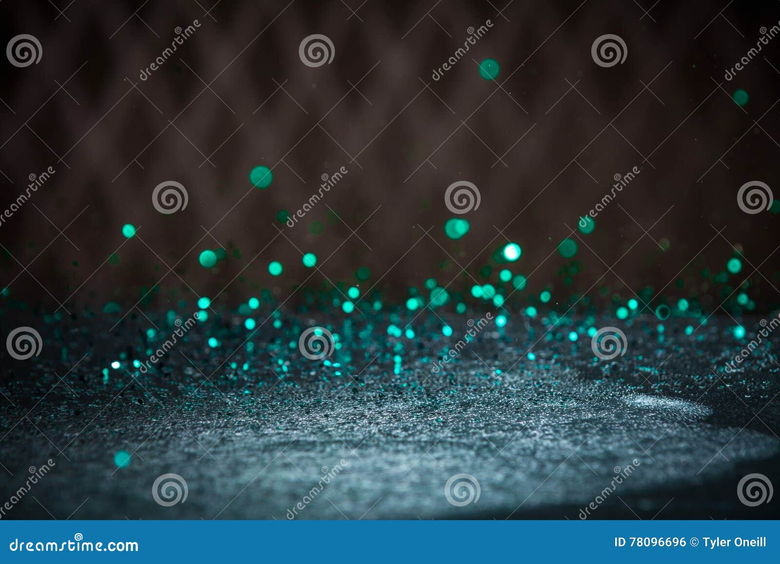 Teal Blue Glitter Lights Background. Vintage Sparkle Bokeh with Stock