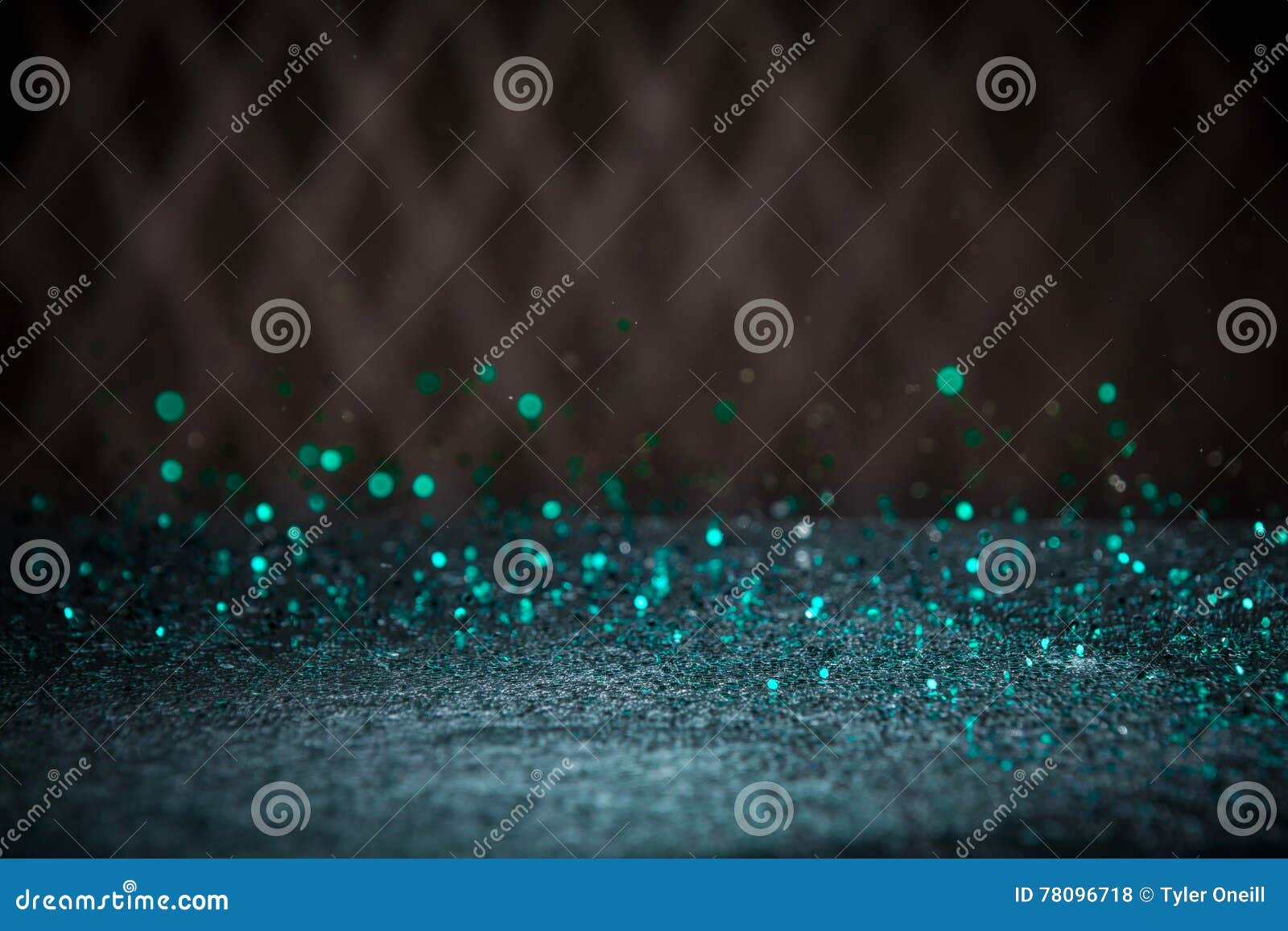 Teal Blue Glitter Lights Background. Vintage Sparkle Bokeh with Stock