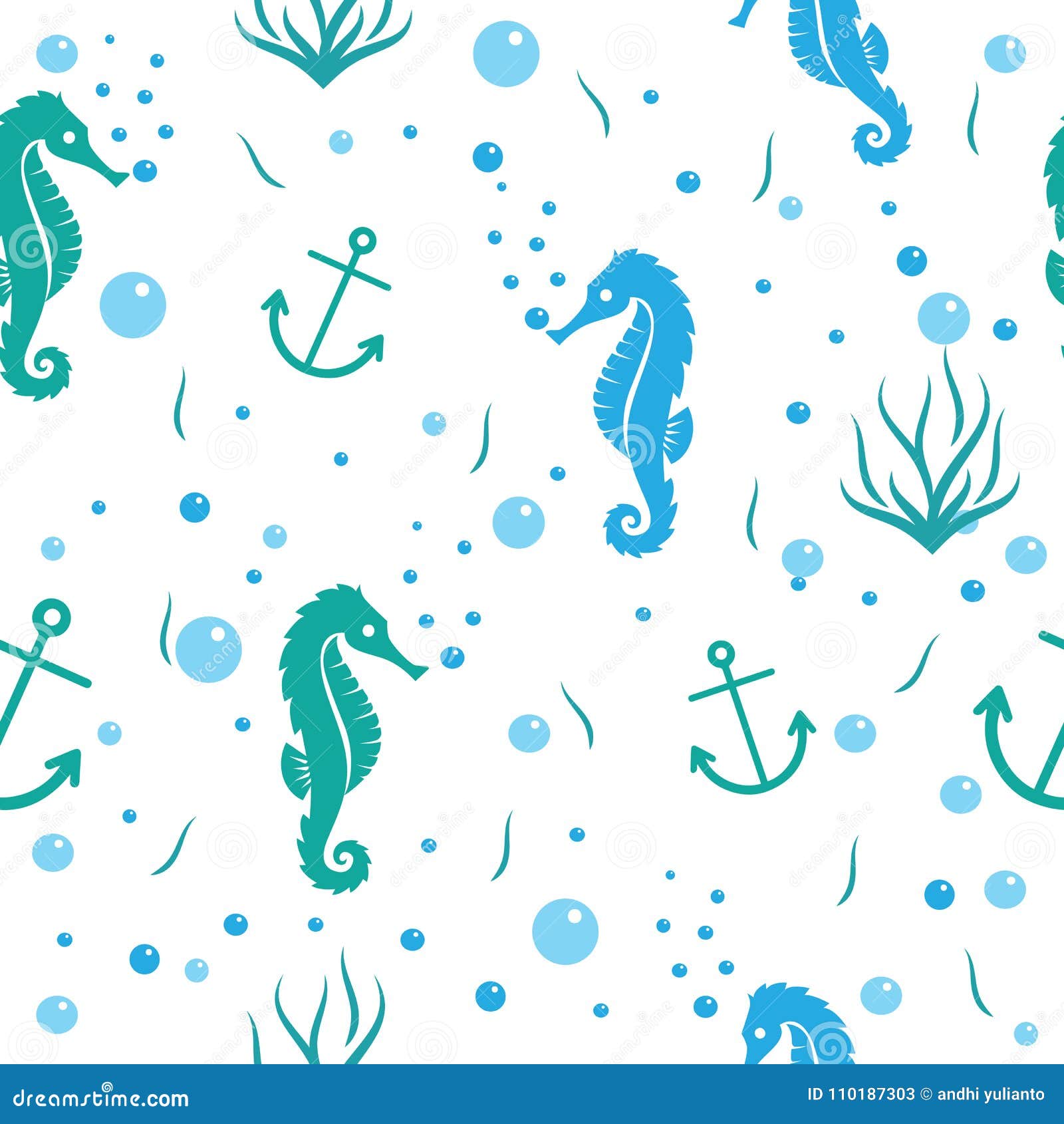 Teal and Blue Ocean Theme Seahorse Vector Seamless Pattern for Background  and Wallpaper Stock Illustration - Illustration of marine, teal: 110187303
