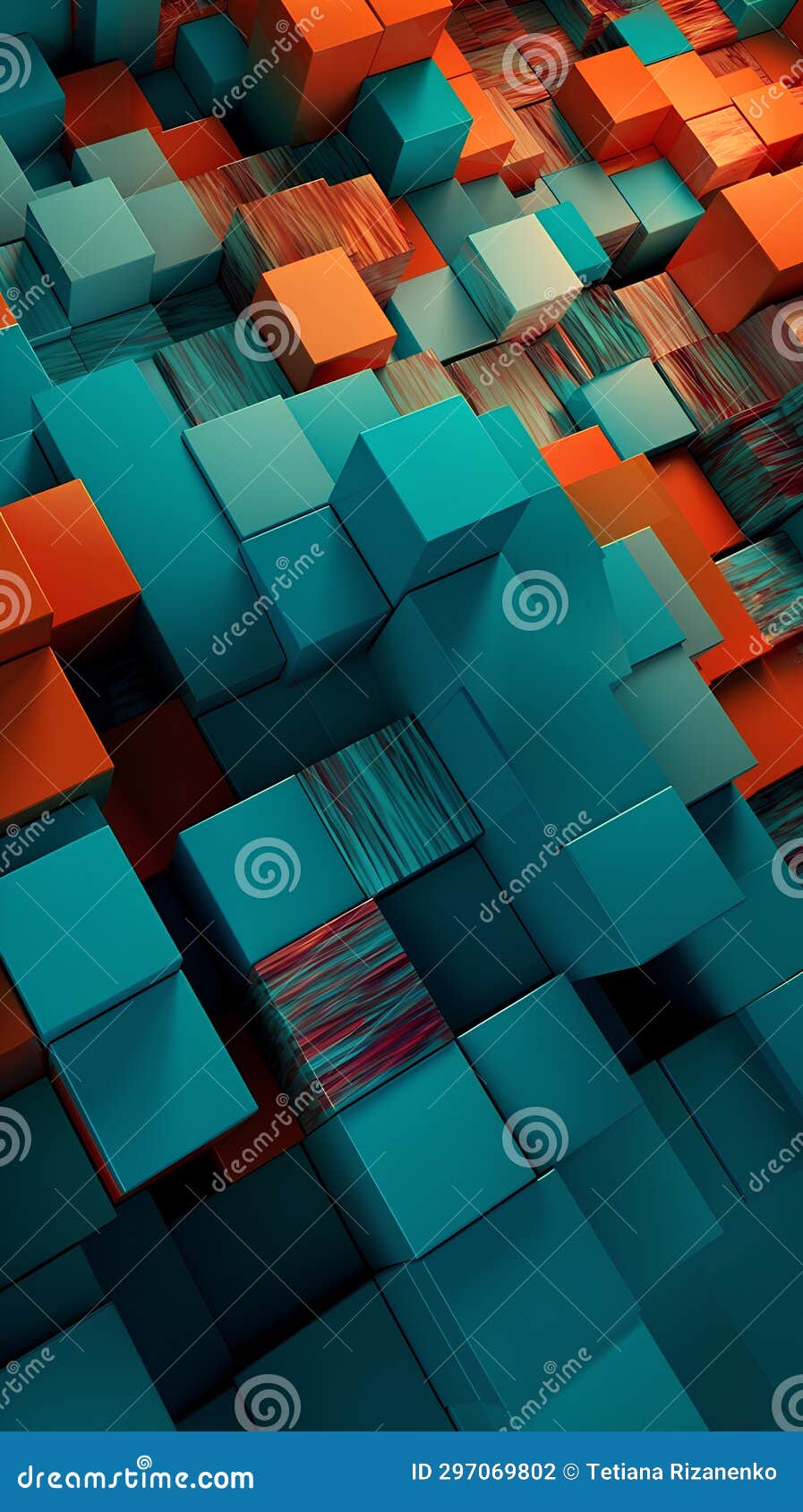 Teal and Orange Abstract 3D Squares Background Texture Stock