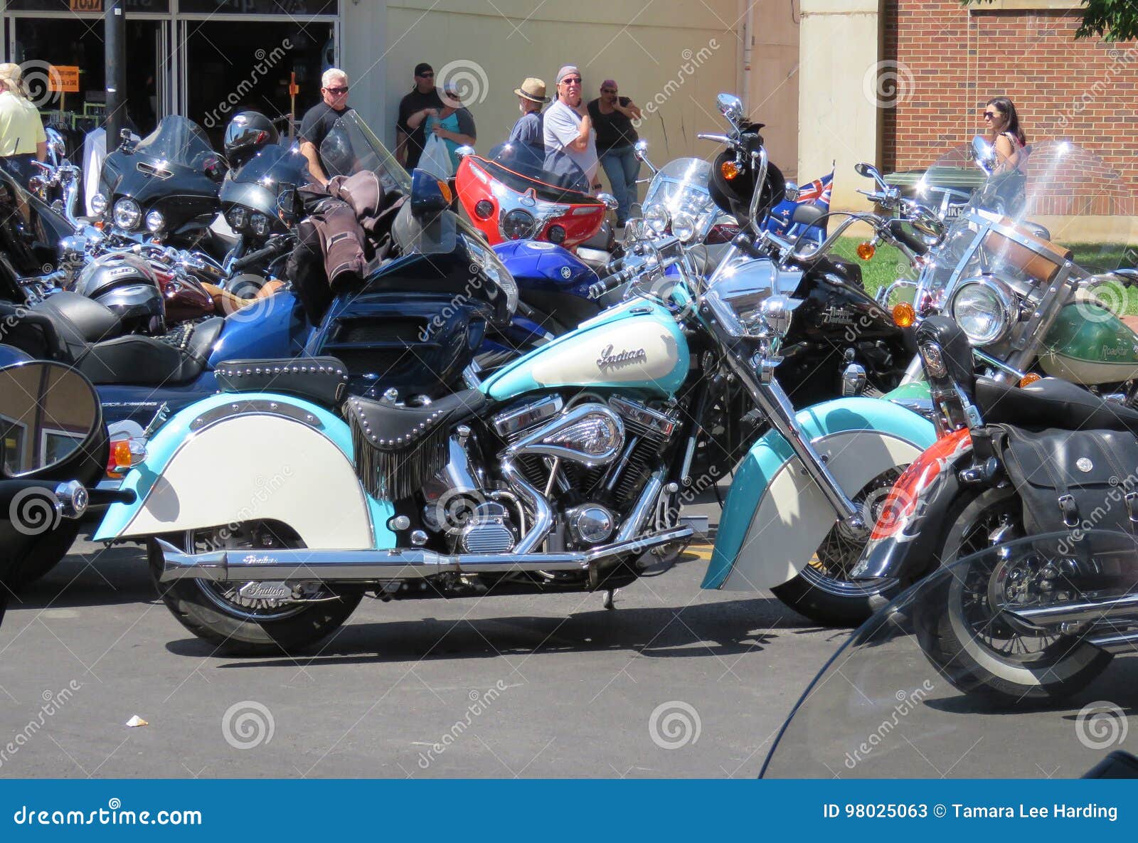 Teal and White Indian Motorcycle at Sturgis, SD, Motorcycle Rally