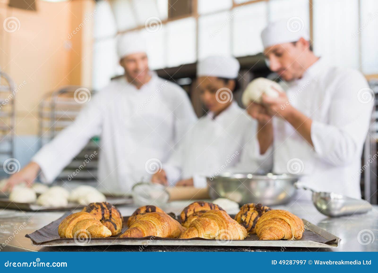 Team of Bakers Working at Counter Stock Image Image of food, making