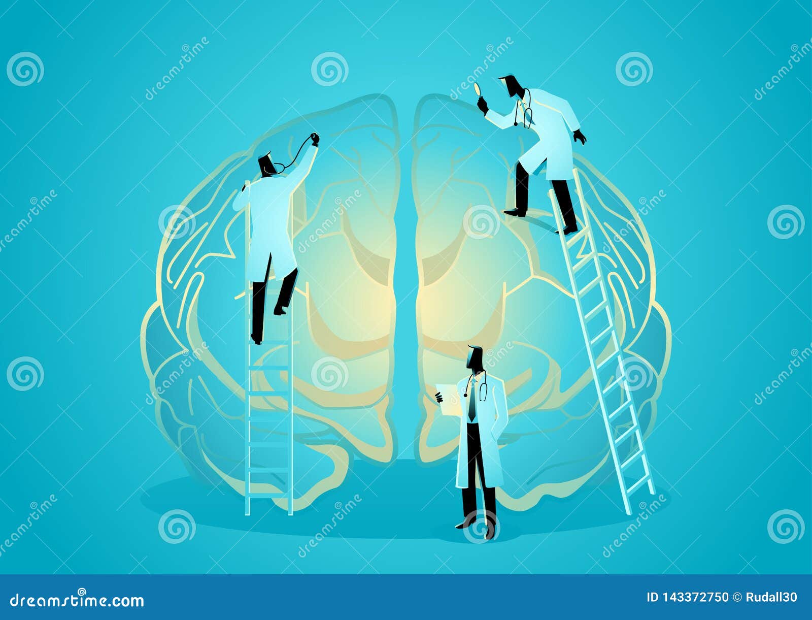 team of doctors diagnose human brain. neurologist concept