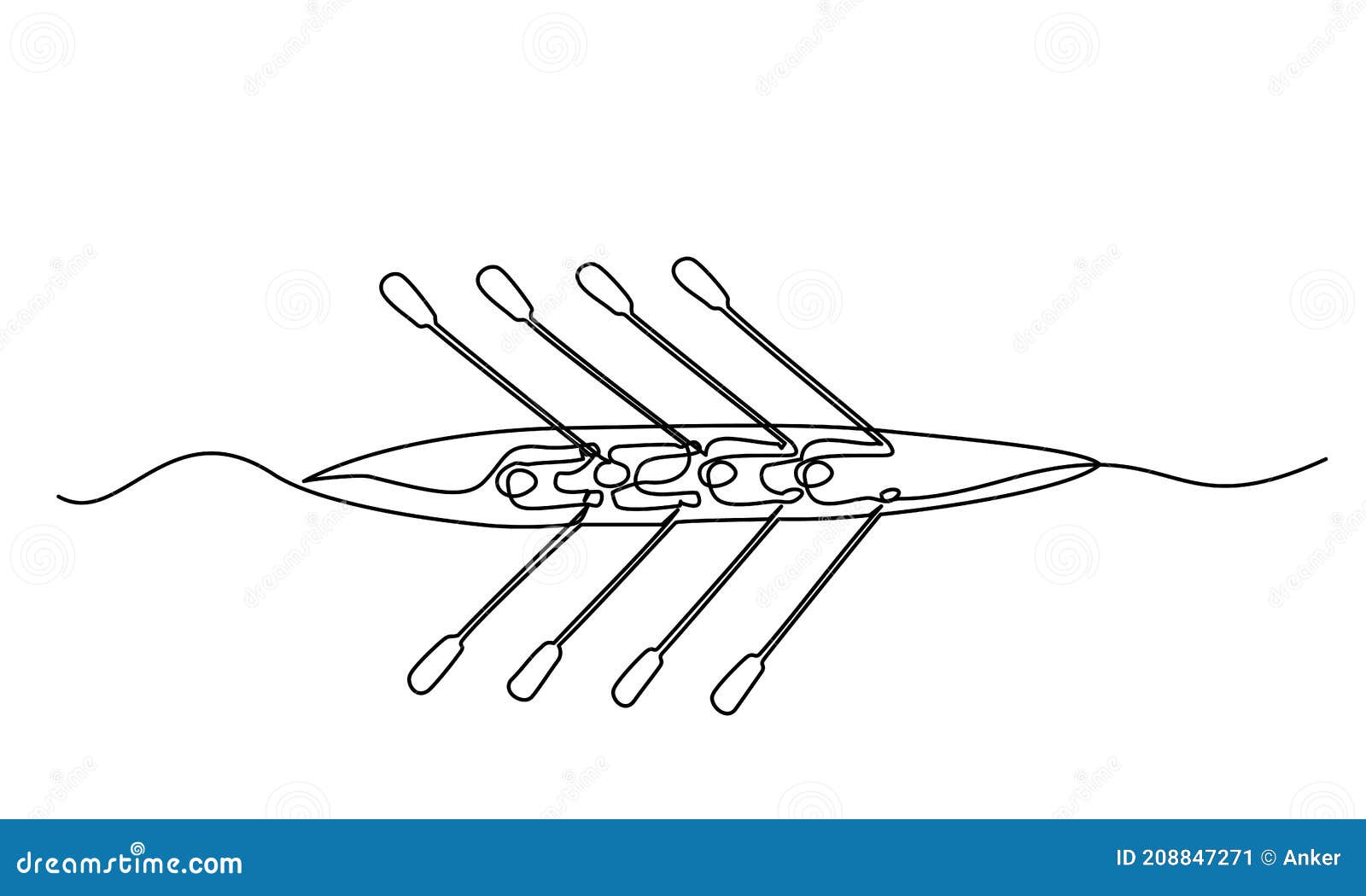 team member rowing boat teamwork concept. continuous one line drawing