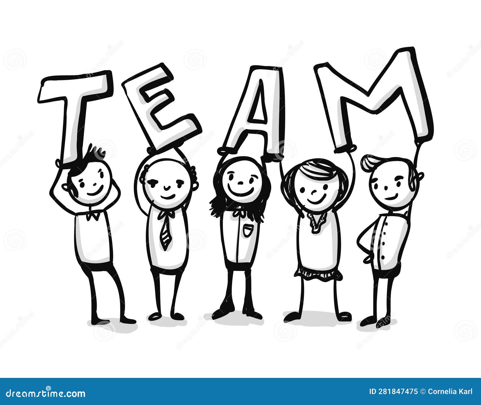 Team of Men and Women Holding Up TEAM Characters - Doodle - Digital ...