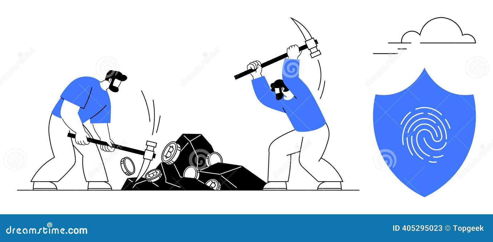 Team Mining Cryptocurrency with Tools and Digital Security Emblem Nearby  Stock Vector - Illustration of business, safety: 405295023