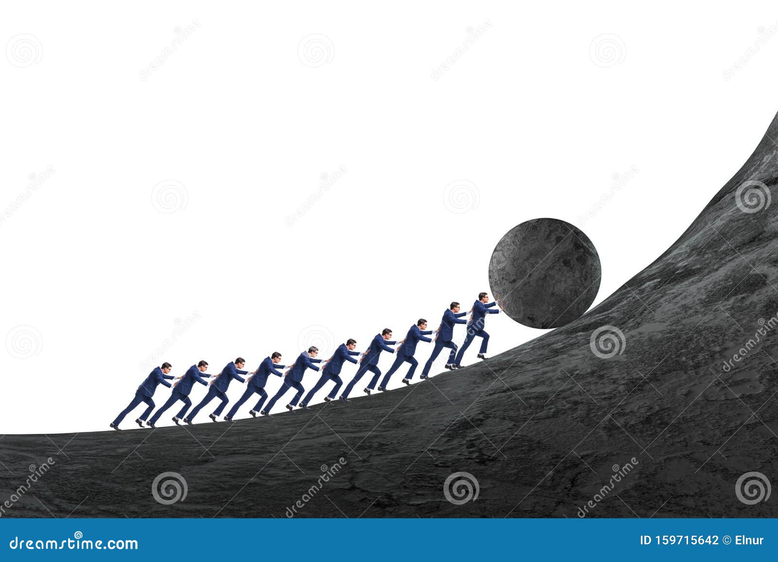 Team of People Pushing Stone Uphill Stock Photo Image of heavy, businessman 159715642