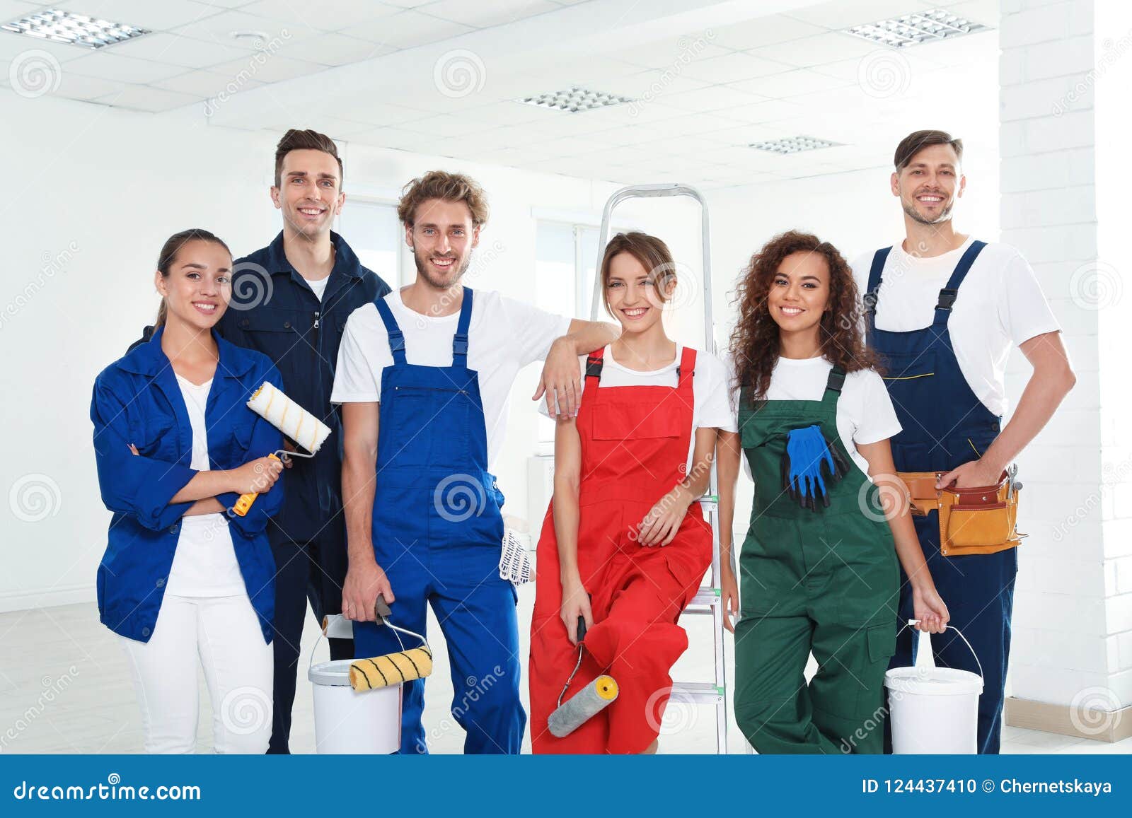 Team of Professional Painters with Tools Stock Photo Image of