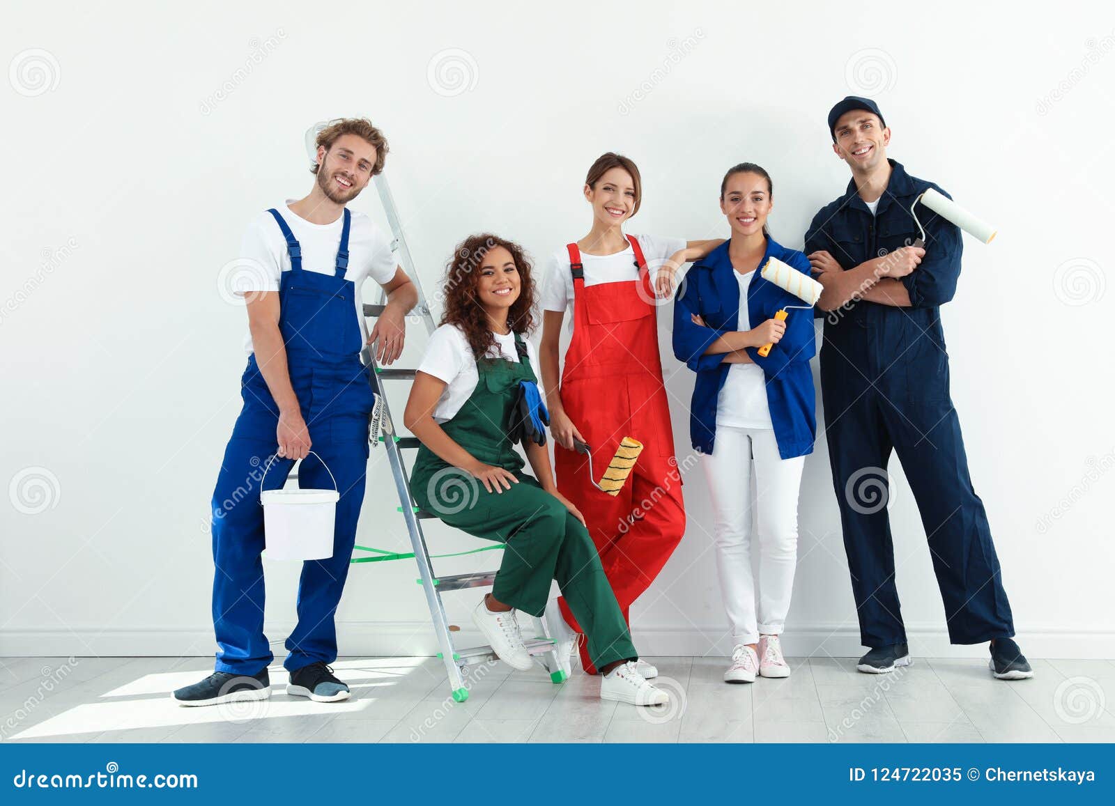 Team of Professional Painters with Tools Stock Image Image of afro
