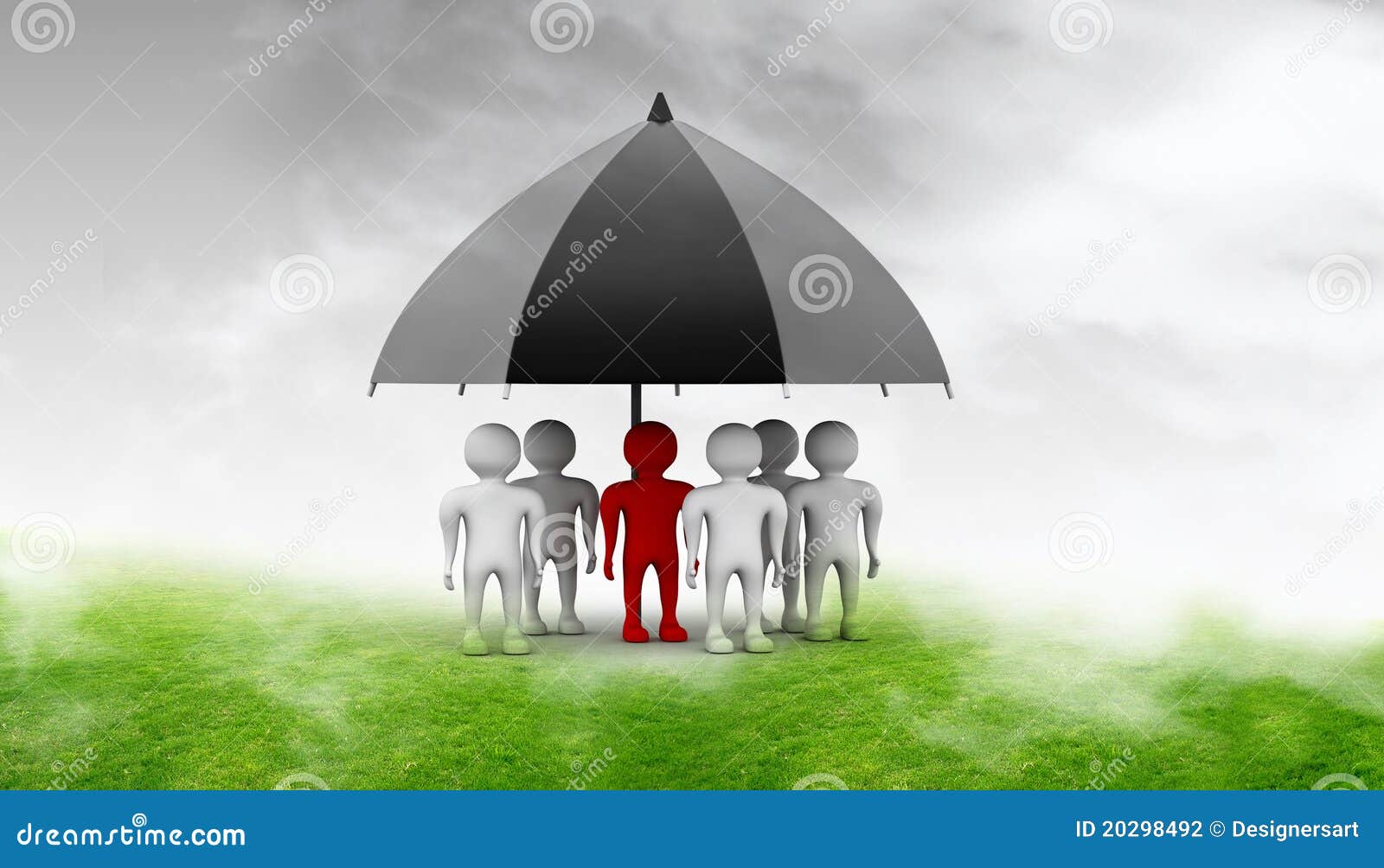 Team Standing with a Black Umbrella Stock Illustration Illustration