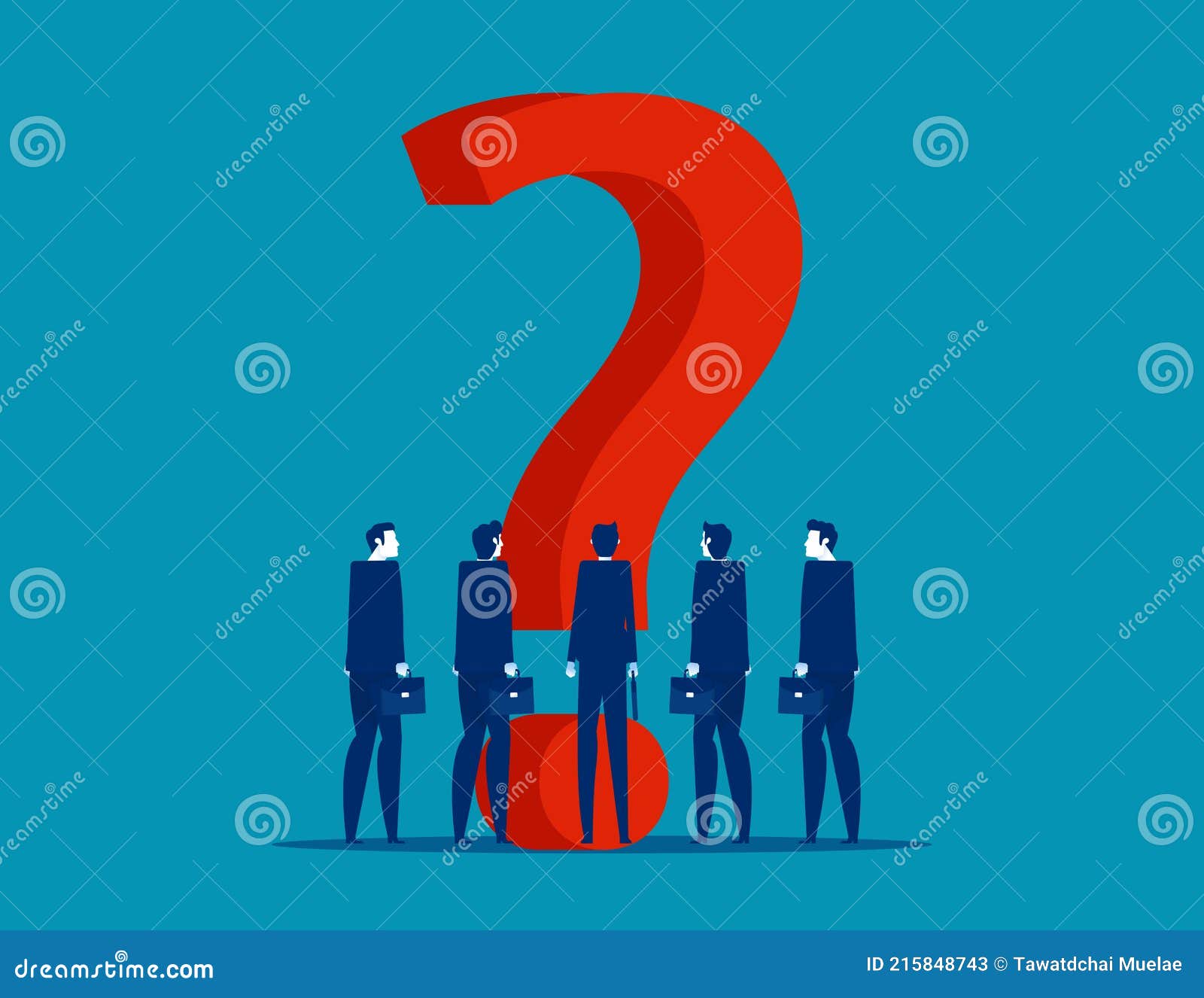 team standing with question mark discussed the strategy future path