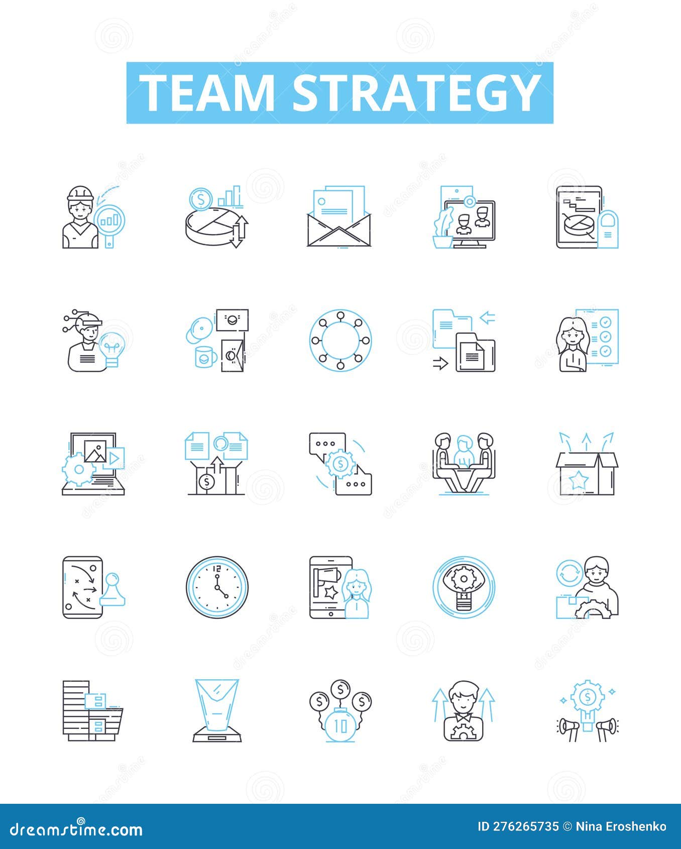 team strategy  line icons set. collaboration, planning, alignment, execution, communication, participation