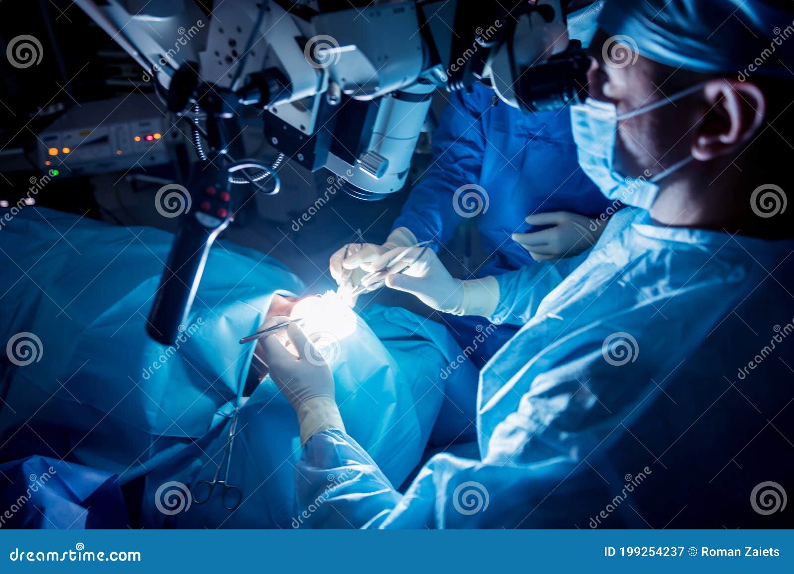 A Team of Surgeons Performing Brain Surgery To Remove a Tumor. Stock Image  - Image of leads, mask: 199254237