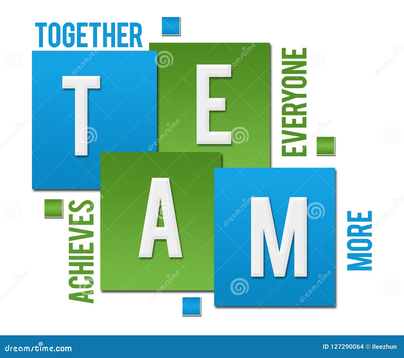 team - together everyone achieves more green blue squares text