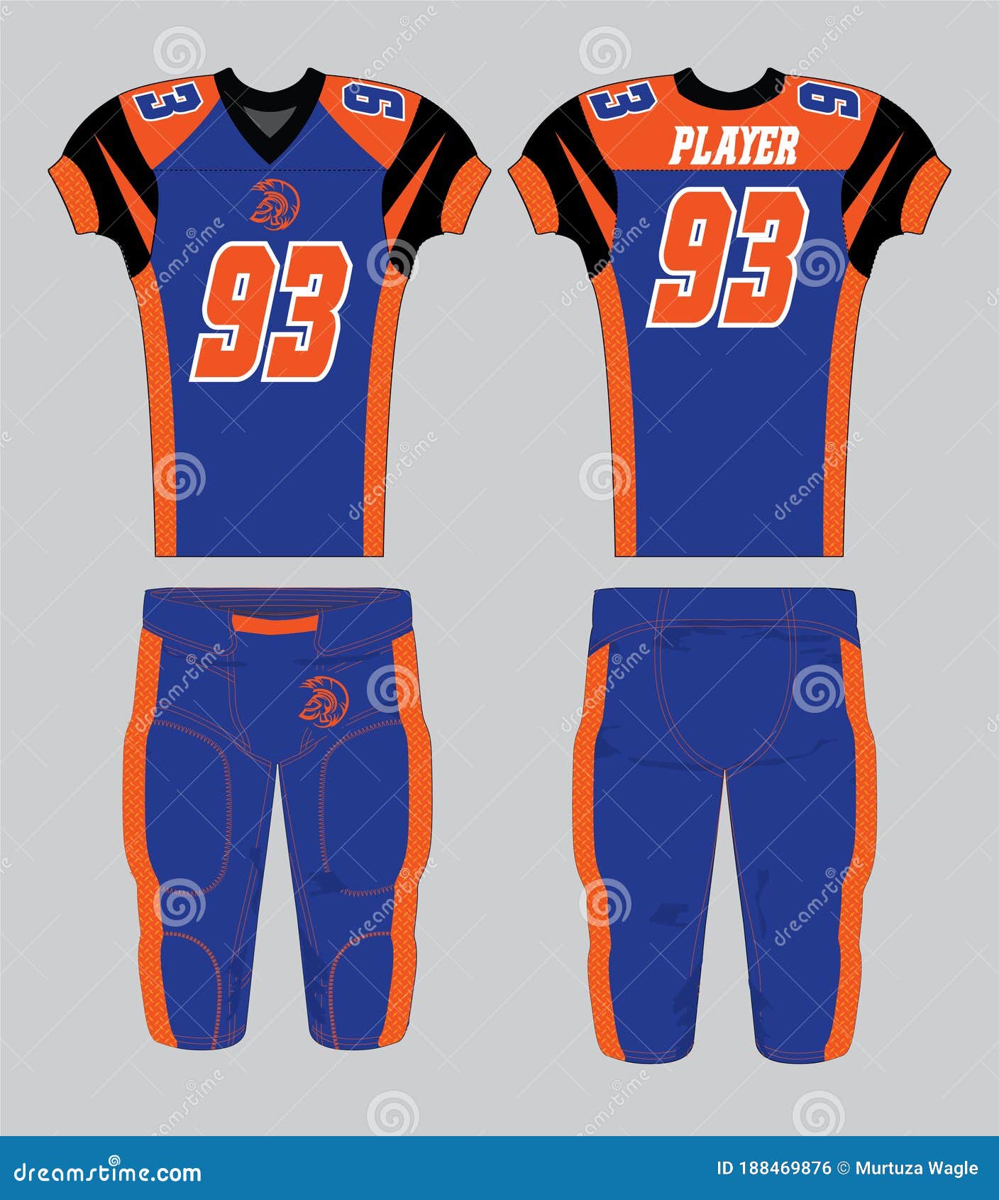 blue and orange football uniforms