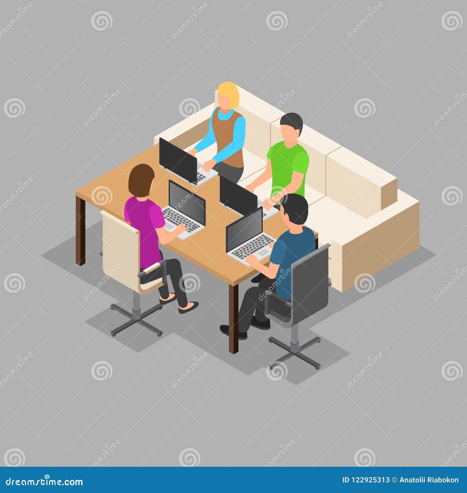 Team it Working Background, Isometric Style Stock Vector - Illustration ...
