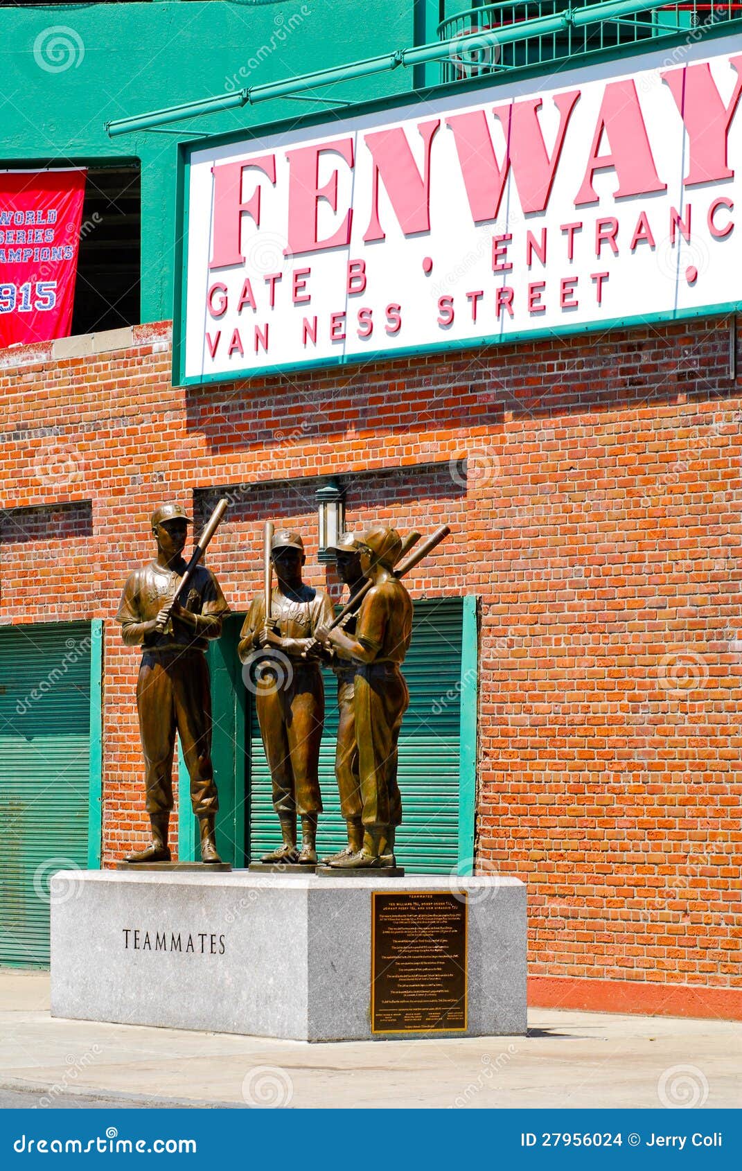 Teammates statue outside Gate B at Fenway Park on Van Ness Street