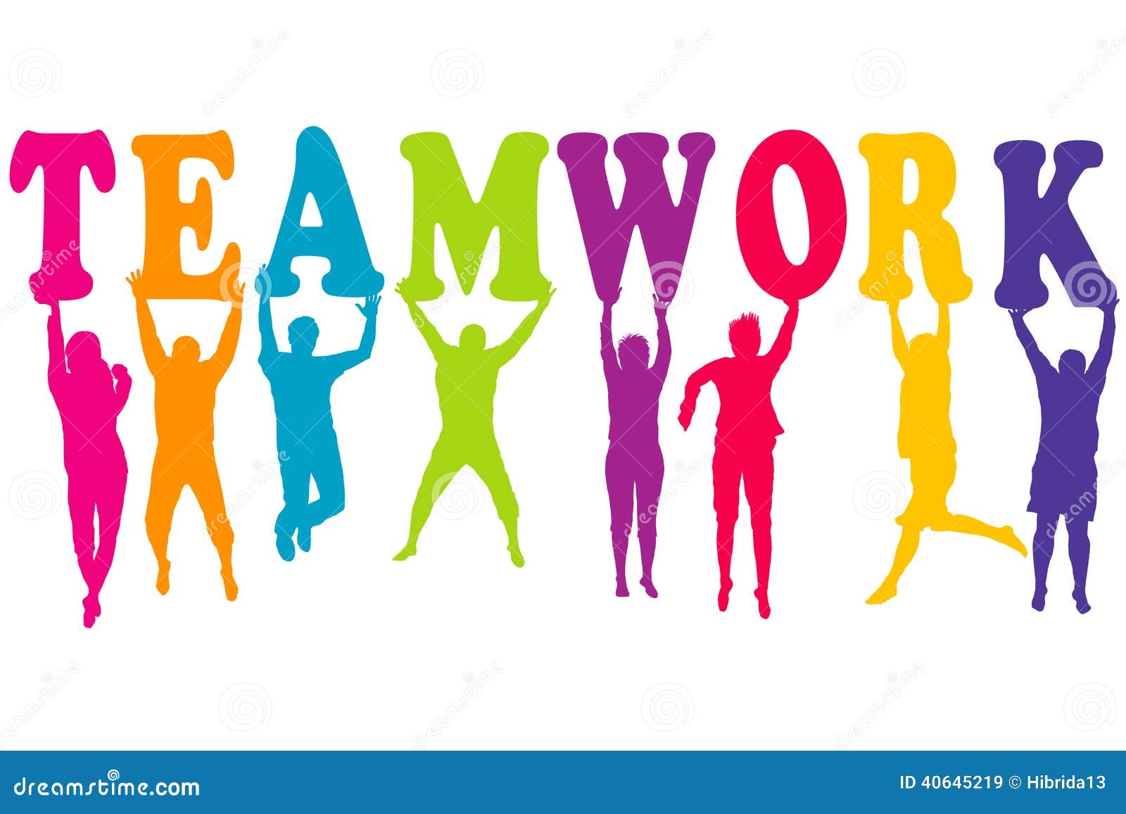 Teamwork Concept With Colored Women And Men Silhouettes Jumping Stock ...