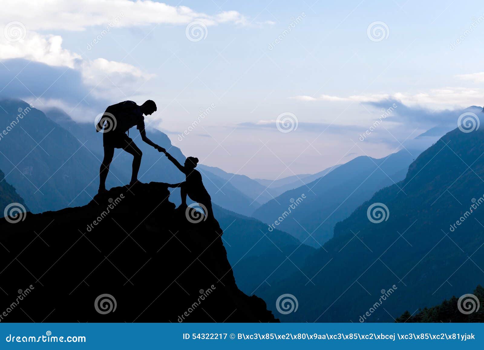 teamwork couple climbing helping hand