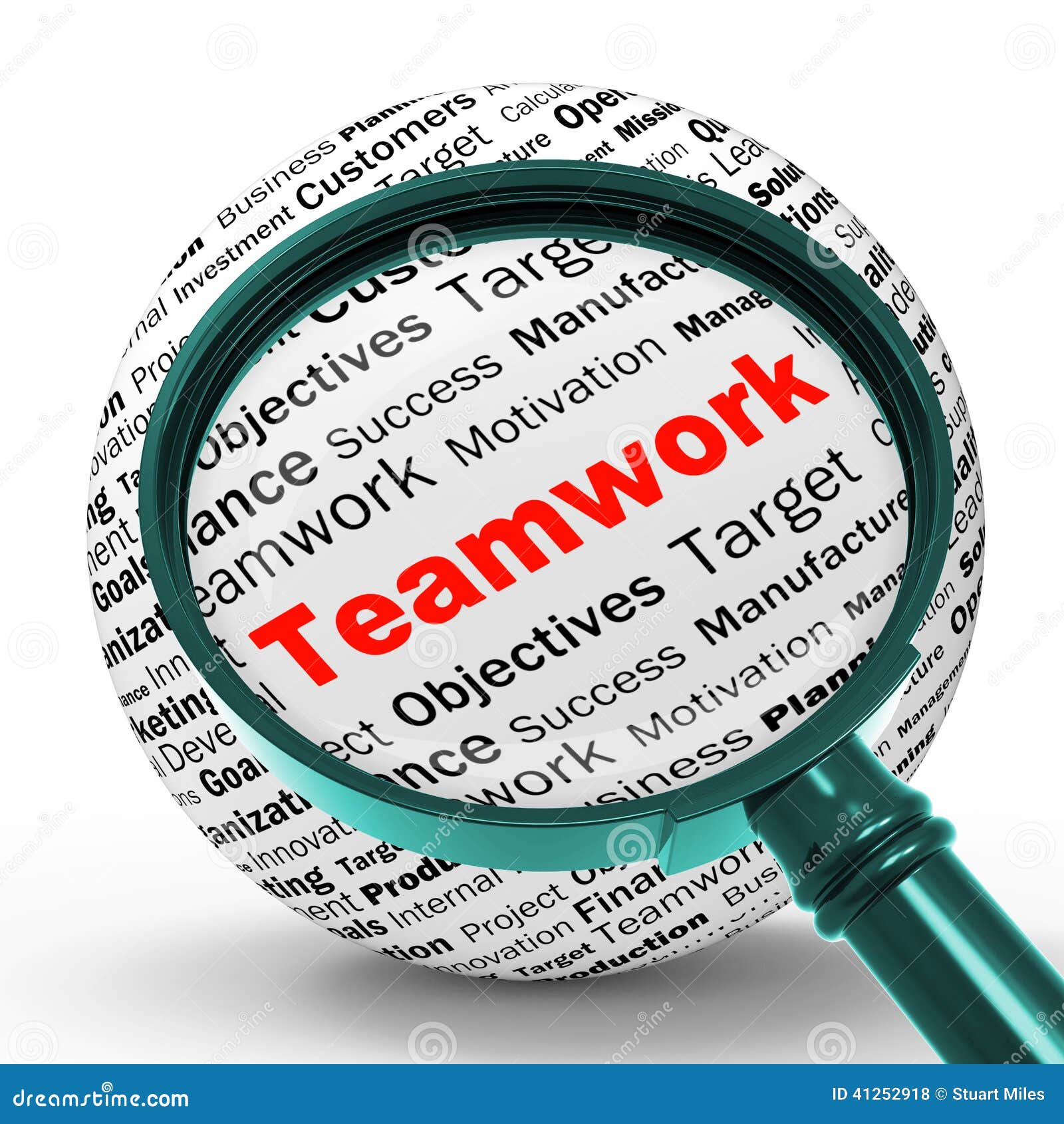 Teamwork Magnifier Definition Means Unity and Partnership Stock