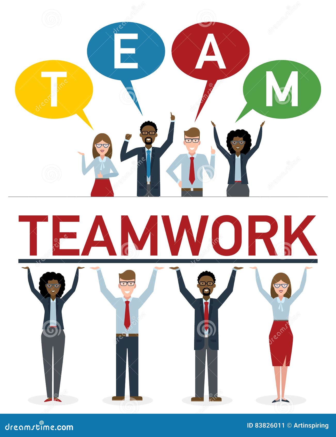 Teamwork placard on white. stock vector. Illustration of manager - 83826011