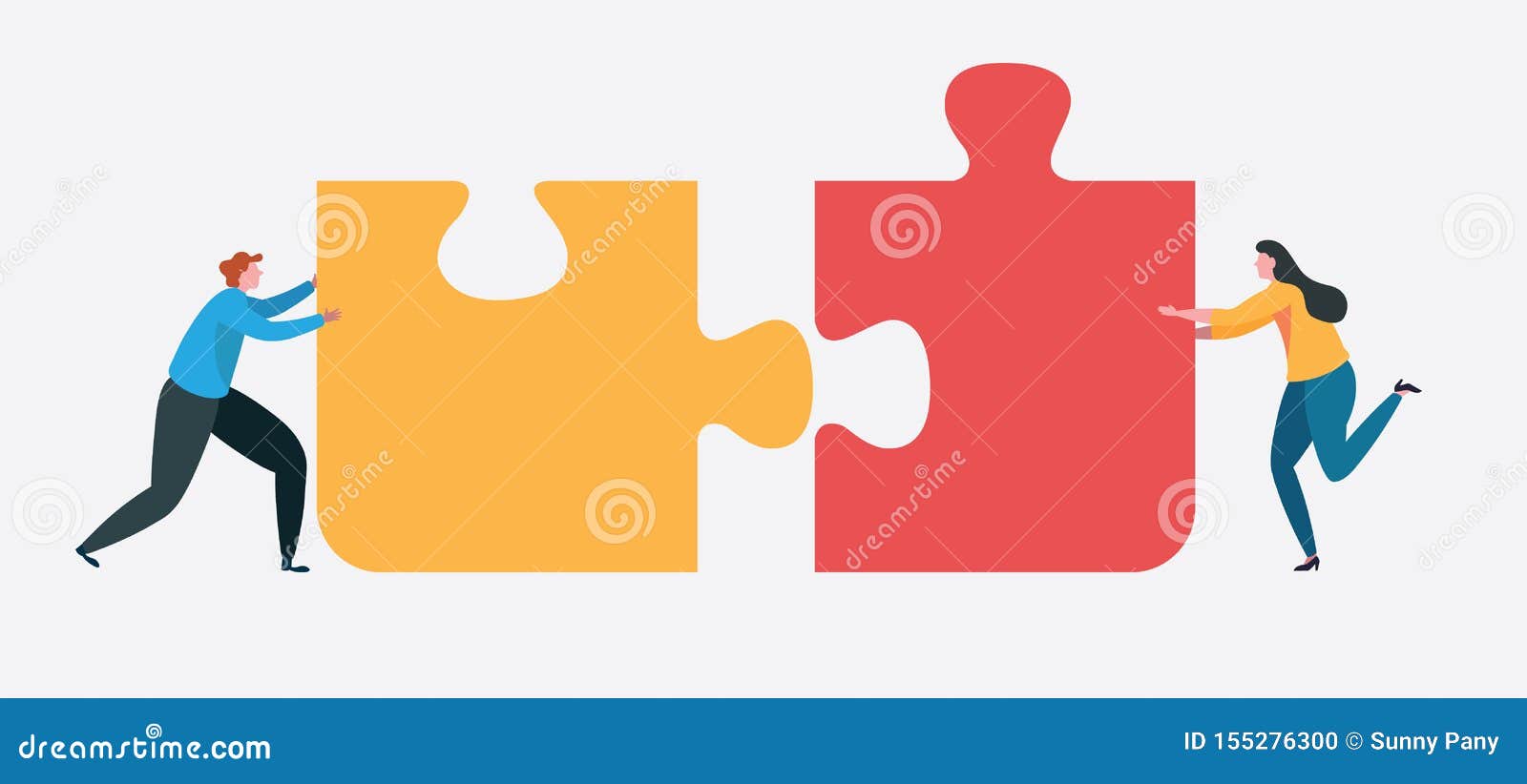 teamwork successful together concept. marketing content. business people holding the big jigsaw puzzle piece. flat cartoon
