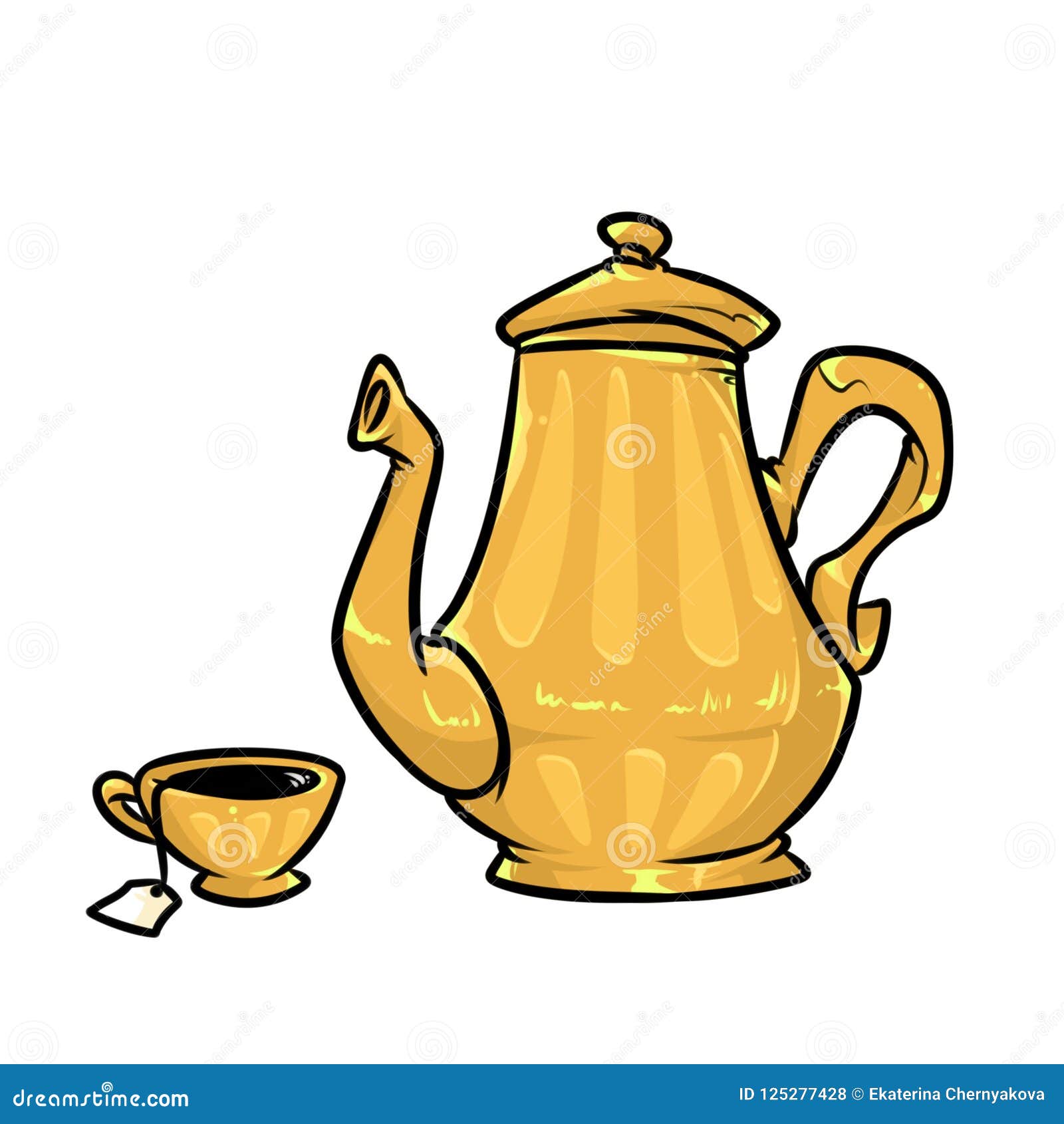Teapot Cup Dishes Serving Tea Cartoon Illustration Stock Illustration -  Illustration of isolated, drawing: 125277428