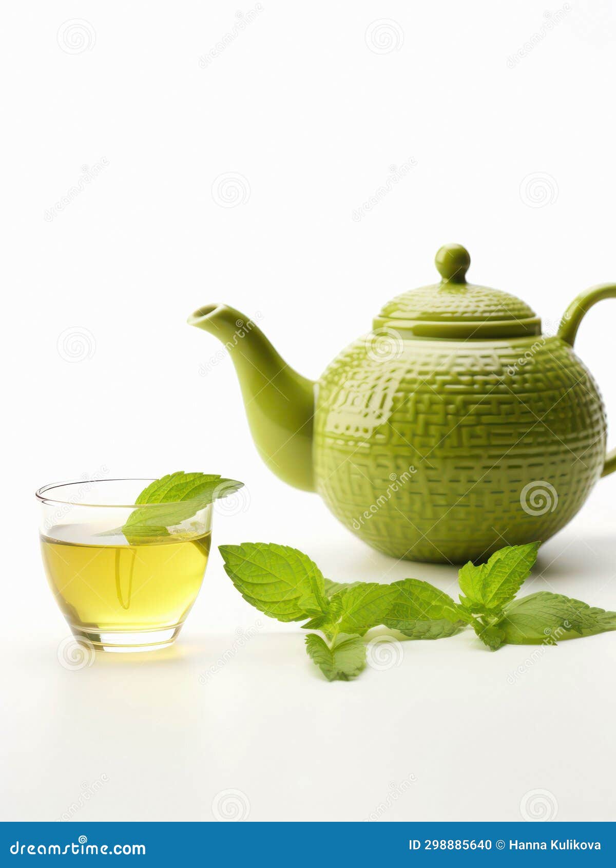 Teapot and Cup of Green Tea. Stock Illustration Illustration of herb, kettle 298885640