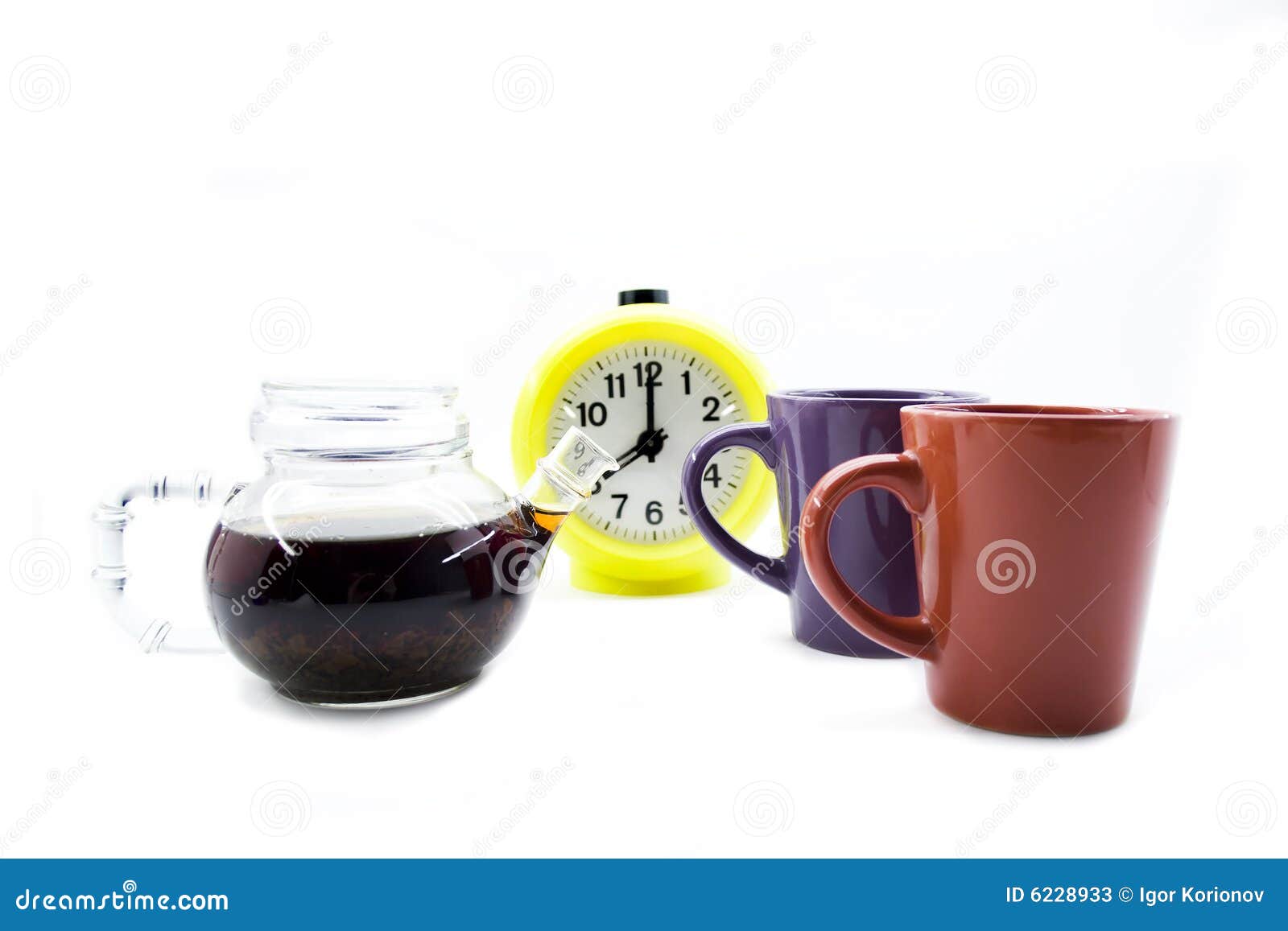 Teapot, cups and hours stock image. Image of cups, background 6228933
