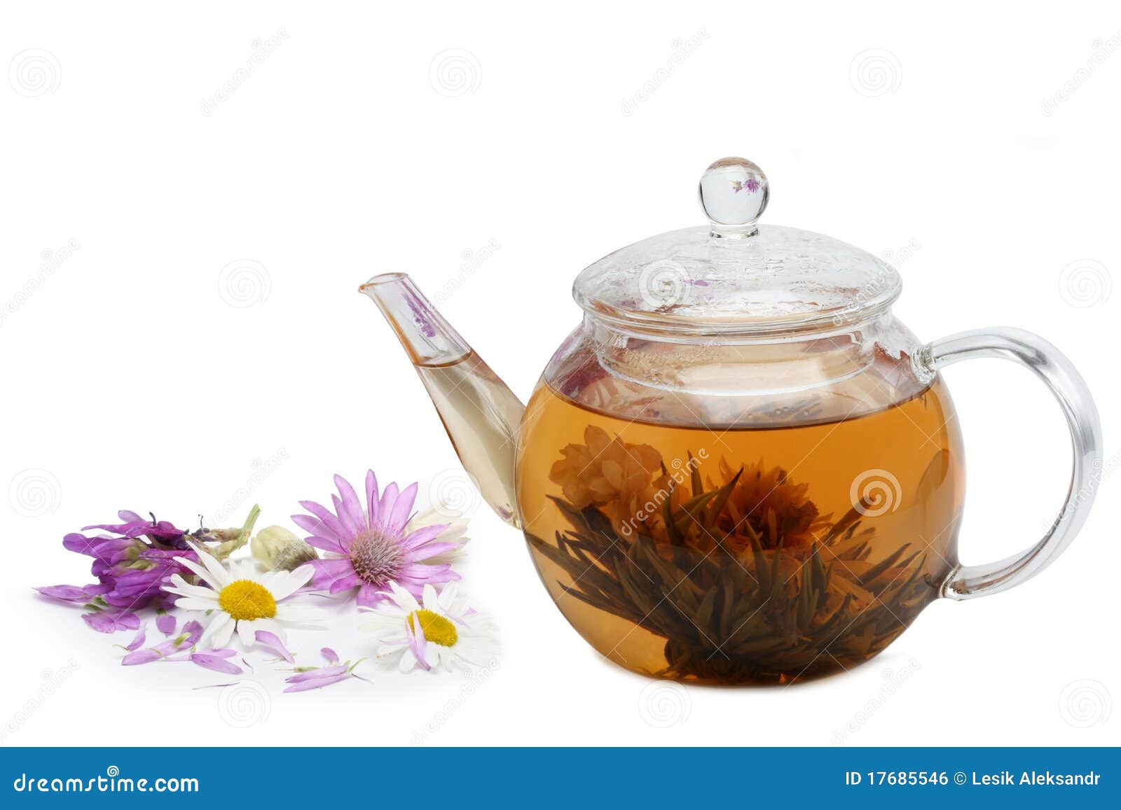 Teapot with Floral Brewed Tea and Flowers Stock Photo Image of