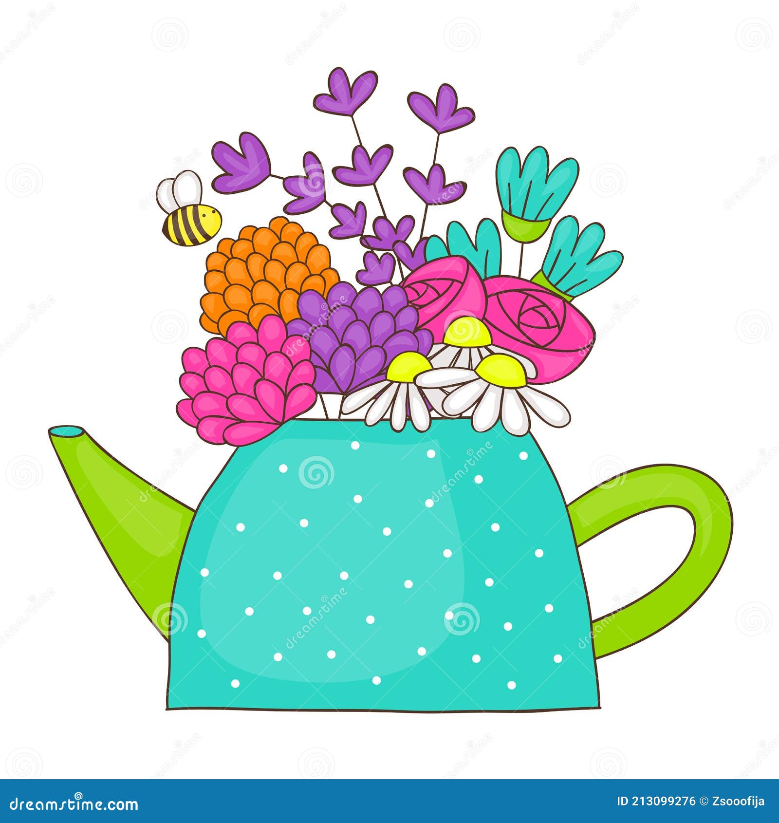 Teapot with Spring Flowers Illustration Stock Vector - Illustration of ...