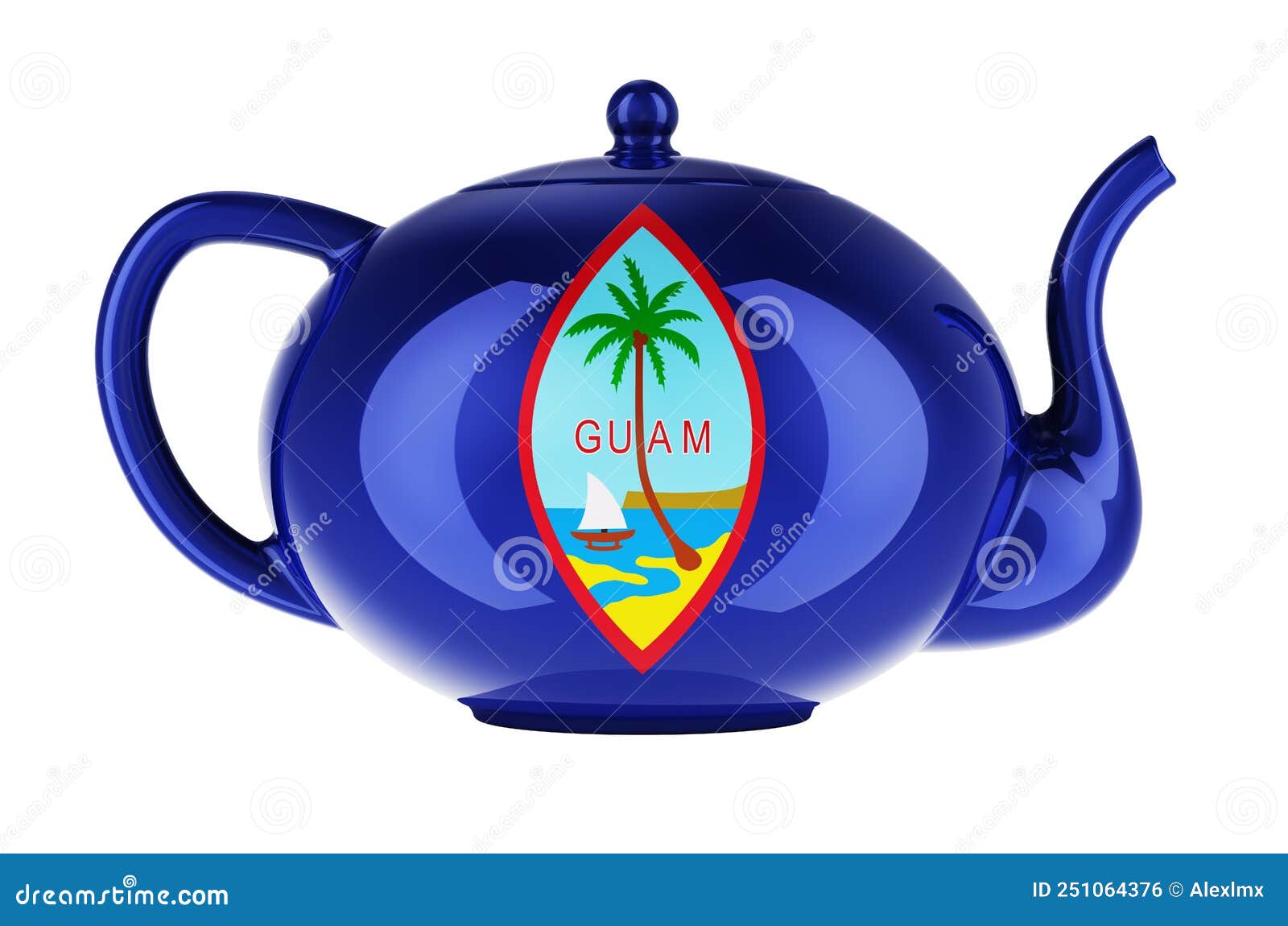 teapot with guamanian flag, 3d rendering