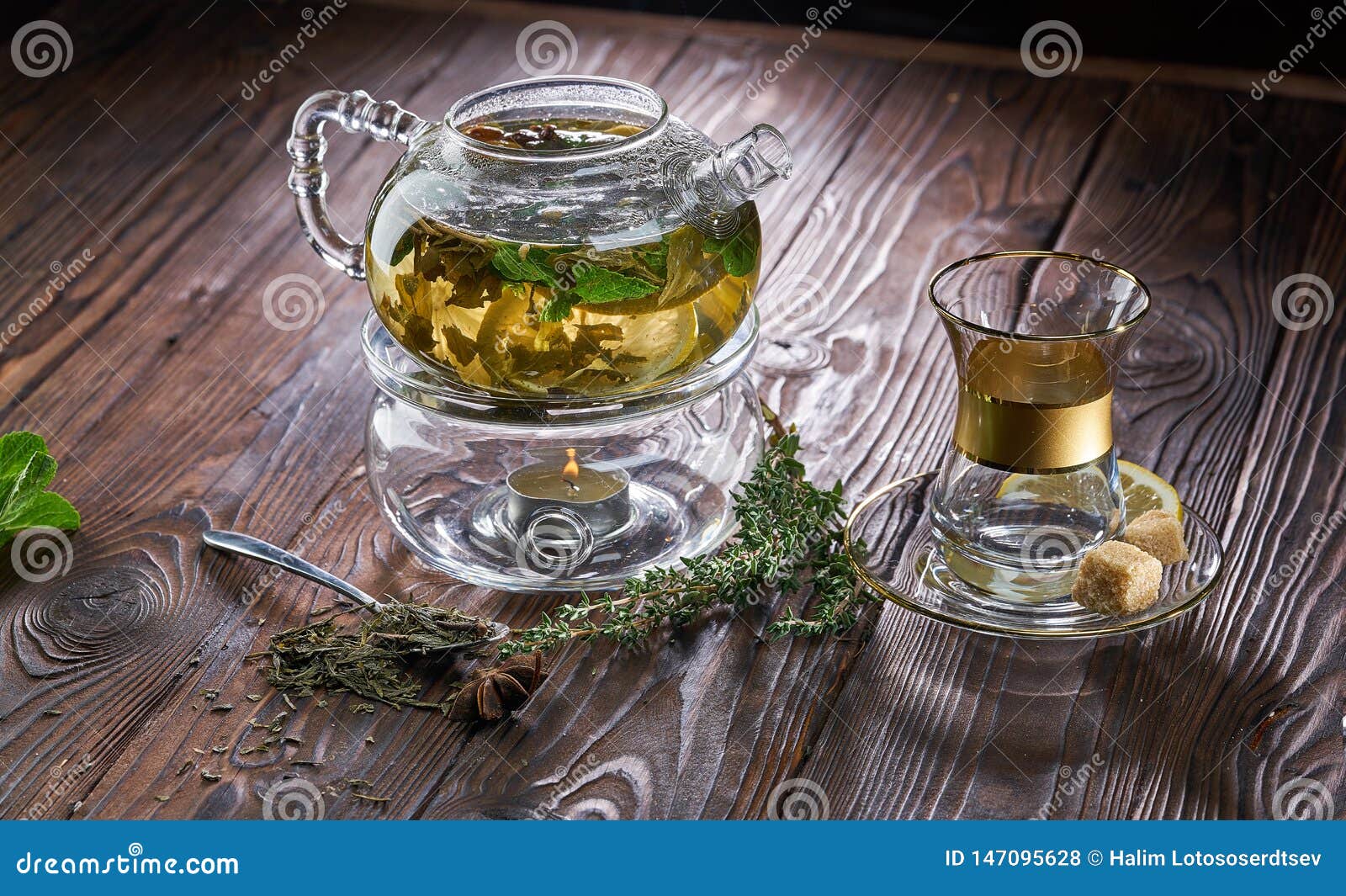 Teapot of Herbal Tea and Fresh Mint on Wooden Table Stock Photo - Image ...